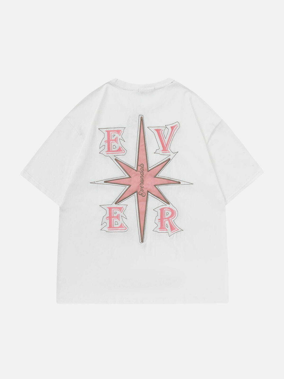 Applique Embroidery Star Tee - Y2K Aesthetic Top for Grunge, 90s Fashion & Summer Outfits