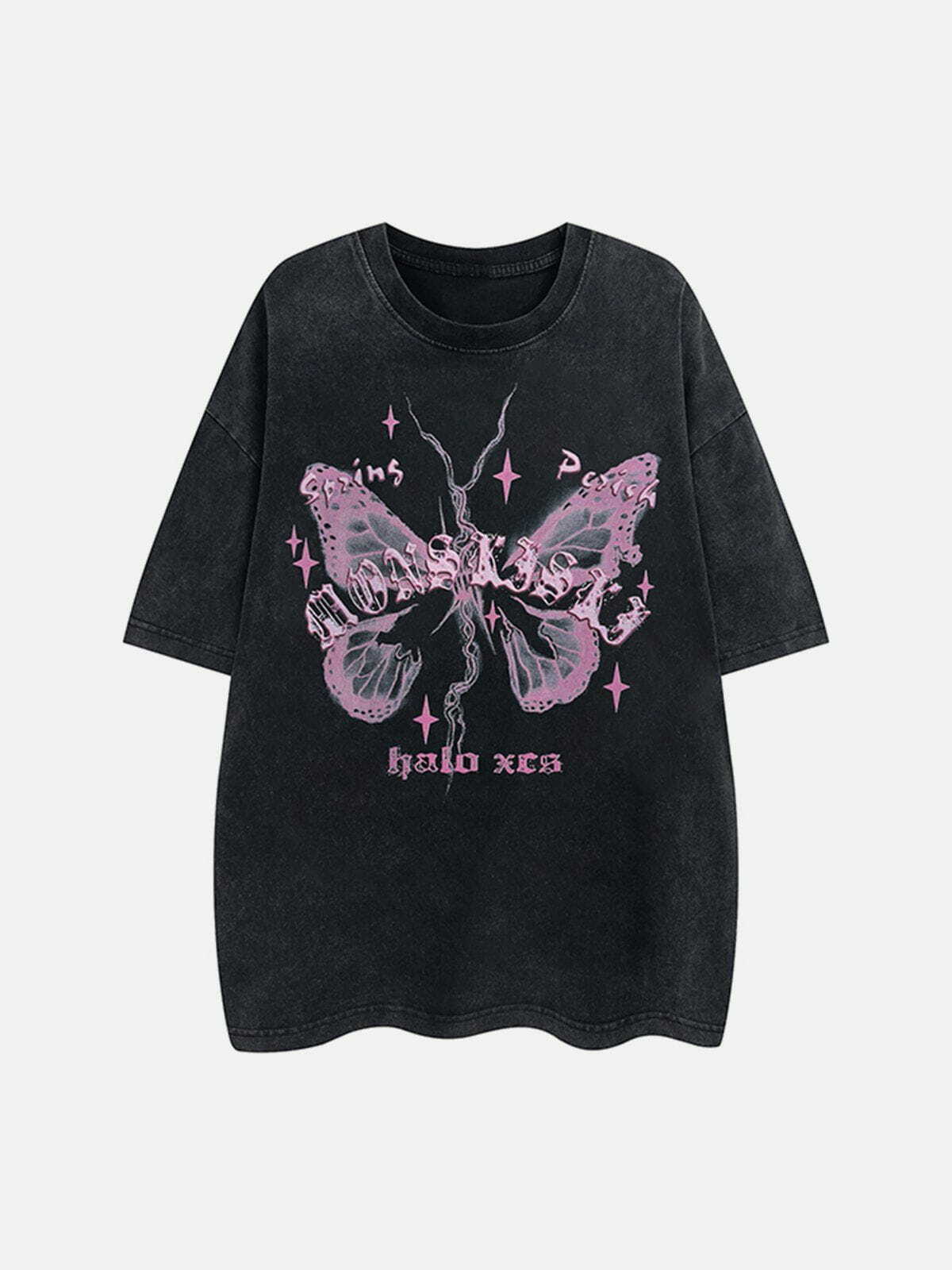 Broken Moth Y2K Star Print Tee - Vintage 90s Grunge Aesthetic for Summer Outfits & Casual Looks