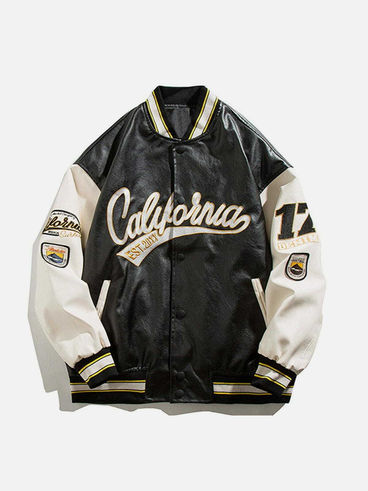 California Y2K Varsity Jacket with PU Stitching - Trendy 90s Grunge Aesthetic Outerwear