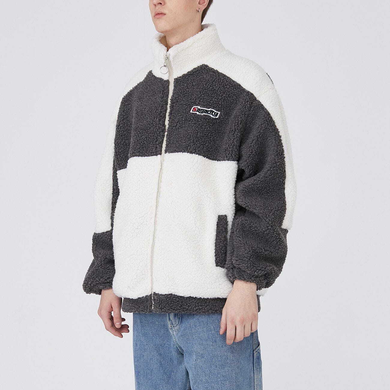 Color Block Lambs Wool Varsity Jacket - Y2K Fashion Essential for Grunge & 90s Aesthetic Outfits