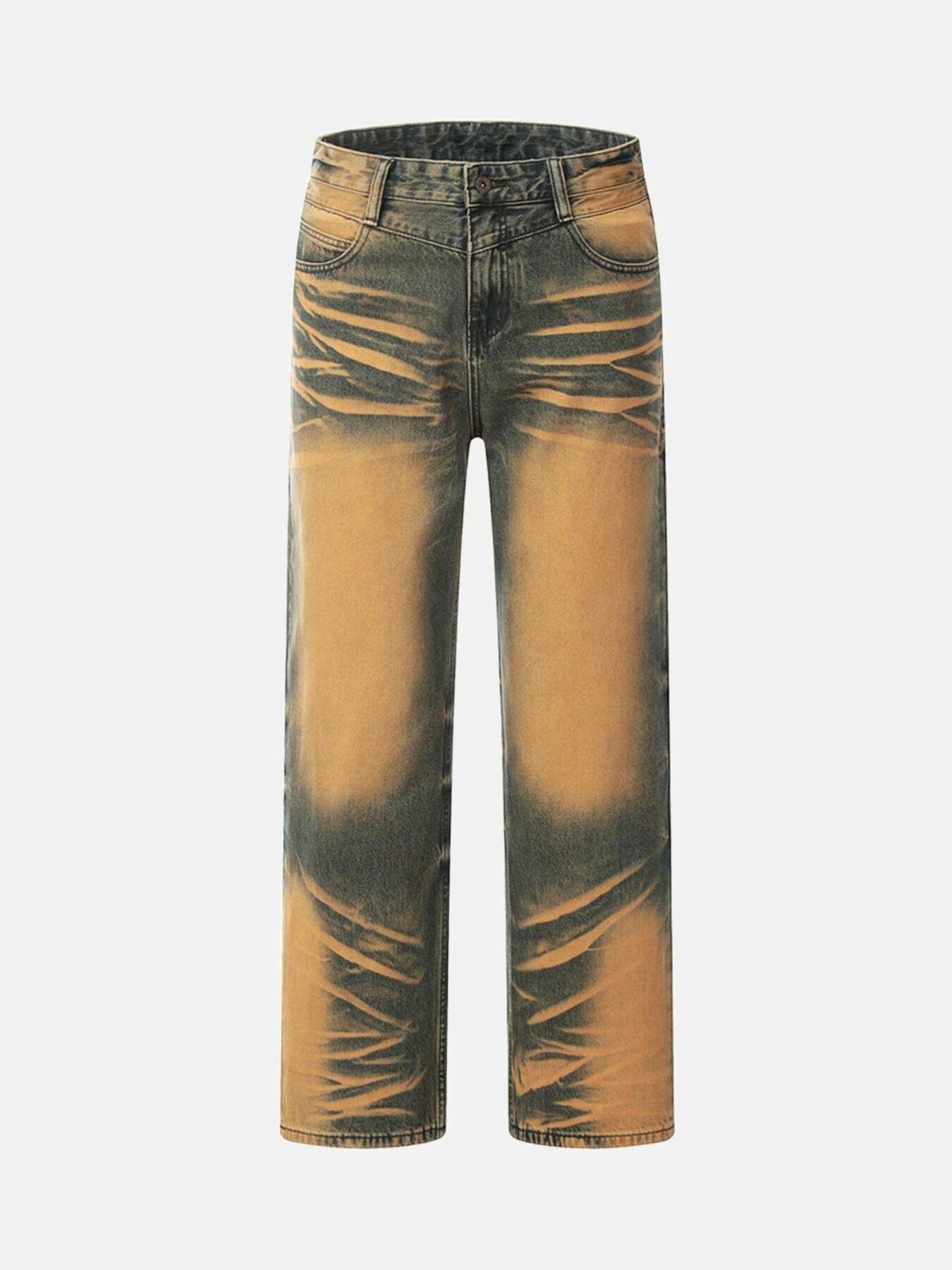 Colorblocked Airbrushed Wide Leg Jeans - Y2K Fashion Meets 90s Grunge Aesthetic for Effortless Style