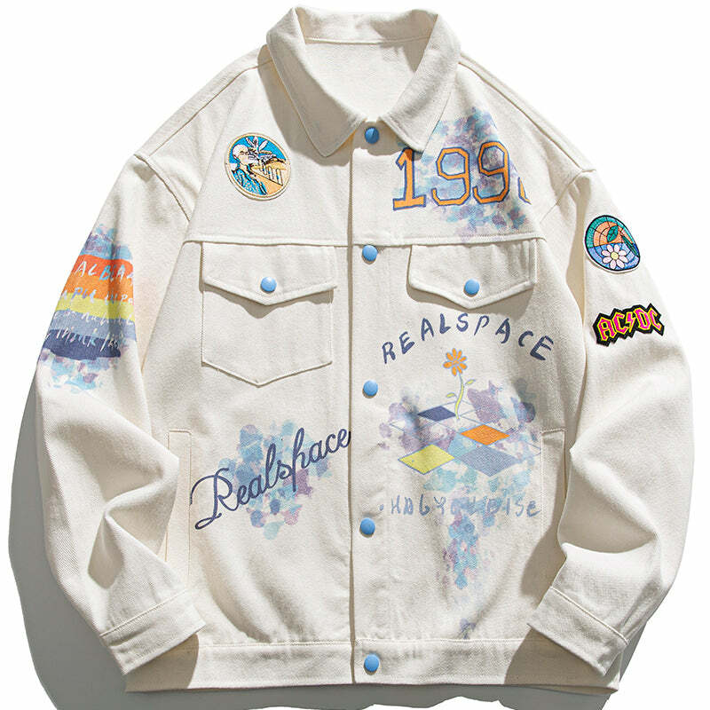 Colorful Graffiti Denim Jacket - Y2K Fashion Statement for Grunge & 90s Aesthetic Lovers