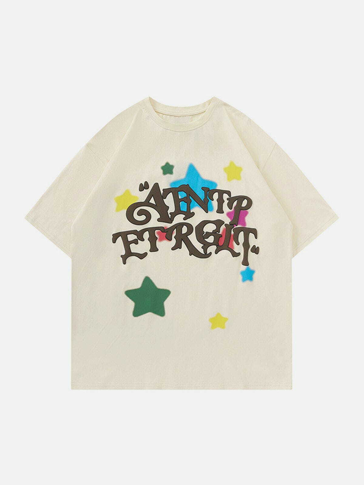 Colorful Star Letters Graphic Tee - Y2K Aesthetic, 90s Fashion, Cute Outfits & Summer Vibes