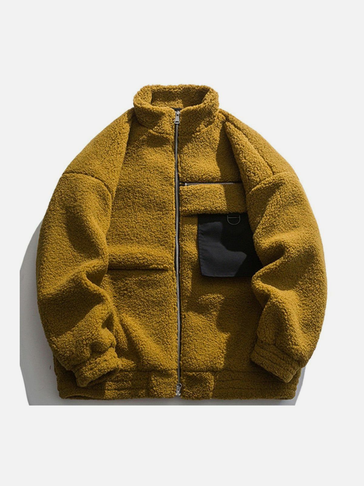 Cozy Y2K Sherpa Winter Coat with Pocket Design - Perfect for 90s Grunge and Aesthetic Outfits