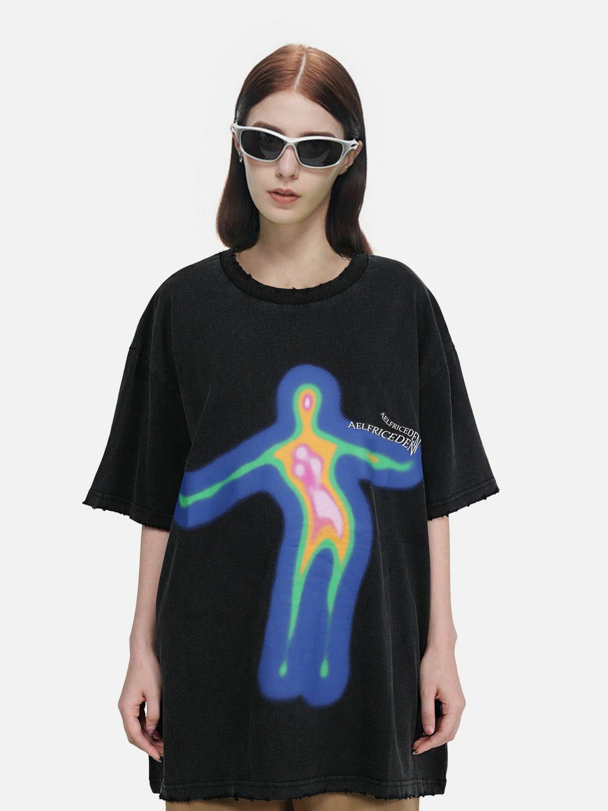 Distorted Portrait Graphic Oversized Tee - Y2K Aesthetic, Grunge Style, 90s Fashion Vibes