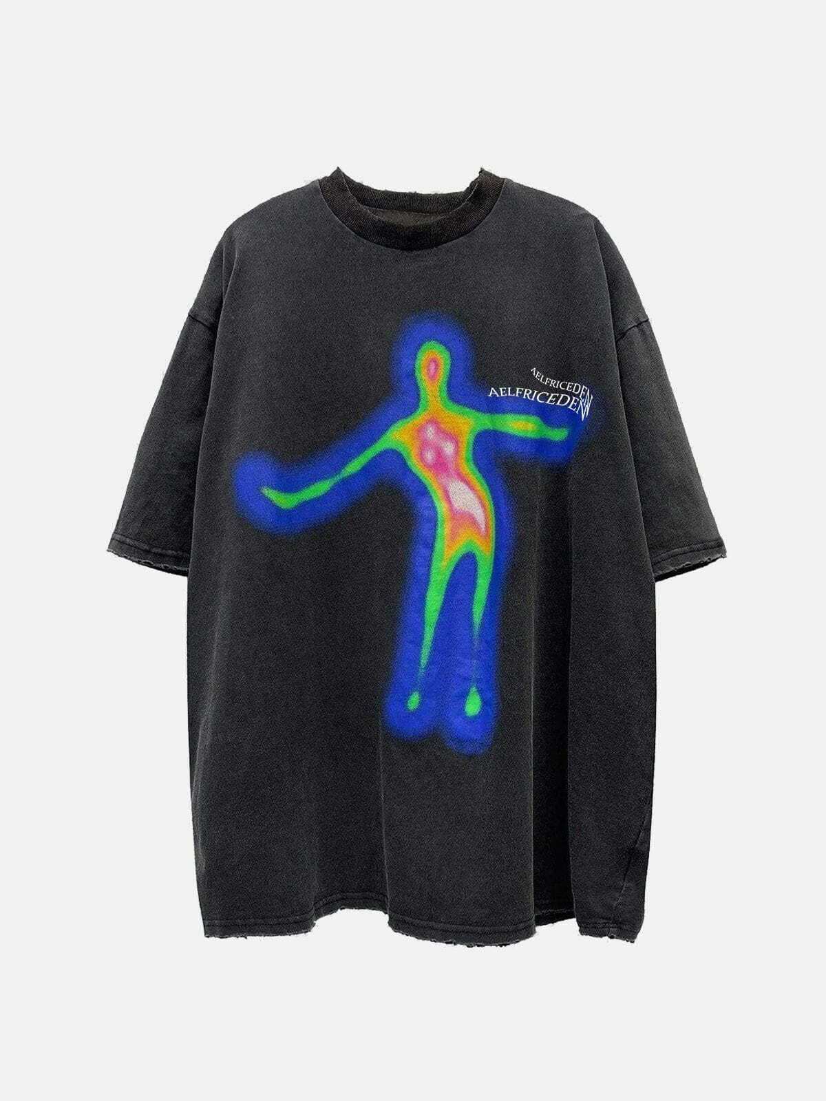 Distorted Portrait Graphic Oversized Tee - Y2K Aesthetic, Grunge Style, 90s Fashion Vibes