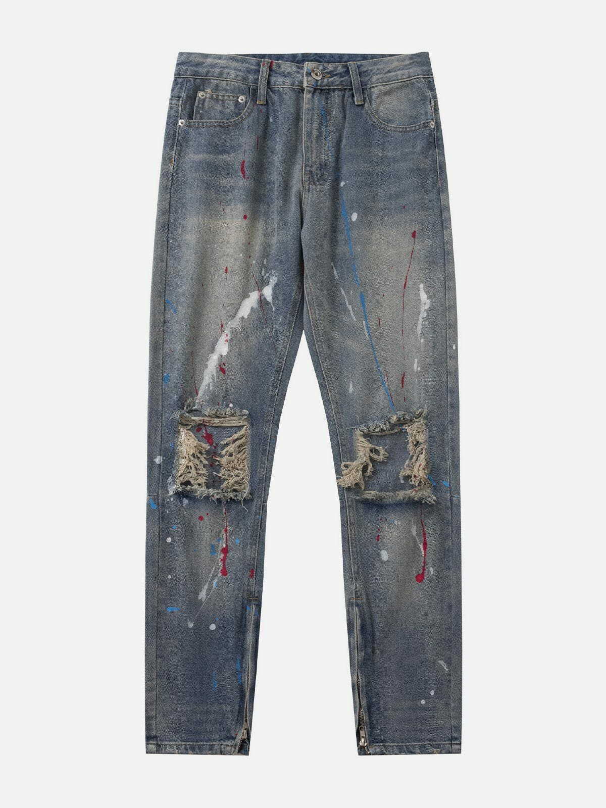 Distressed Graffiti Cargo Jeans - Y2K Grunge Style for Trendy Summer Outfits