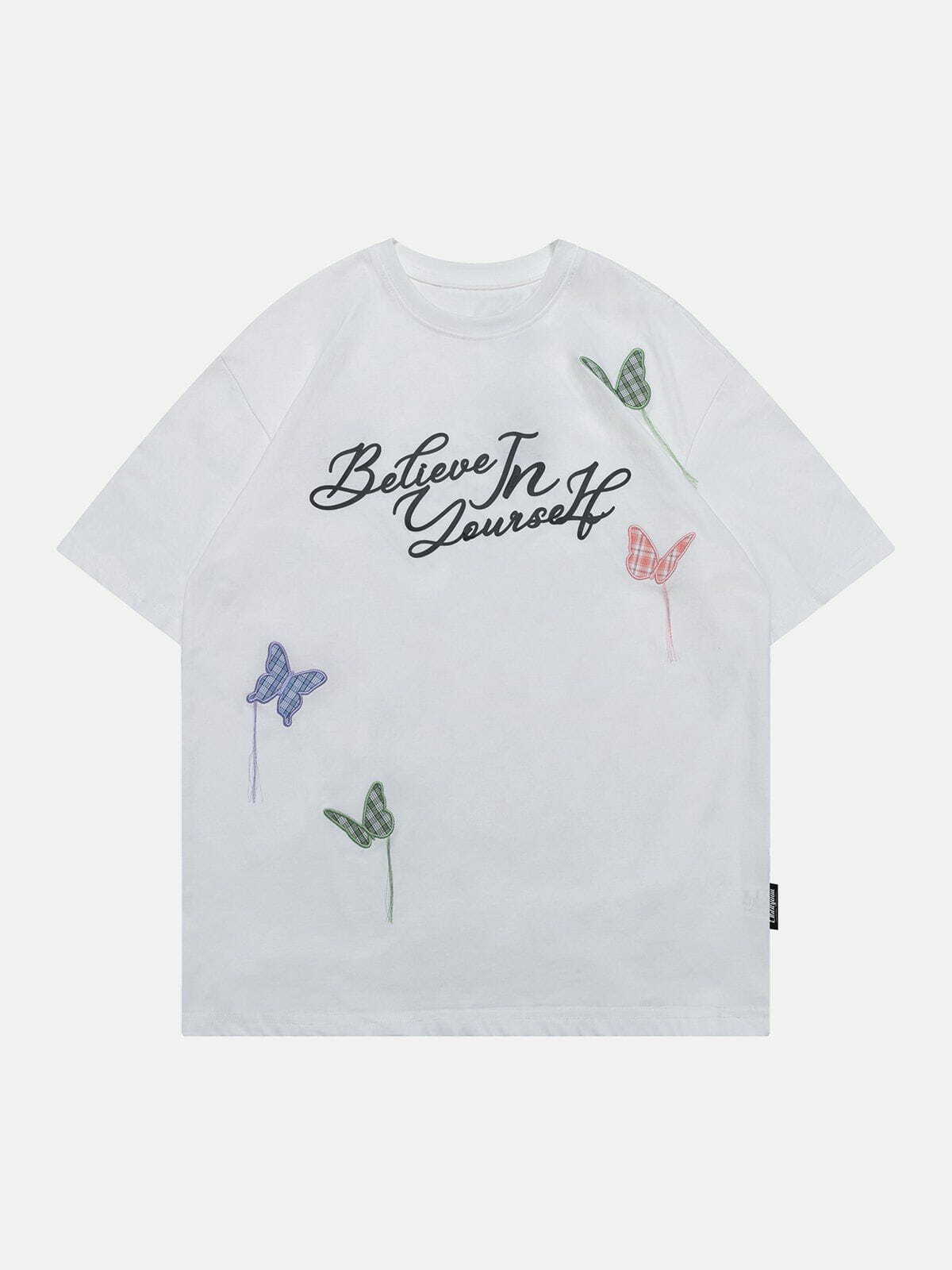 Embroidered Butterfly Letter Tee - Y2K Aesthetic Top for Summer, Grunge & 90s Fashion Lovers