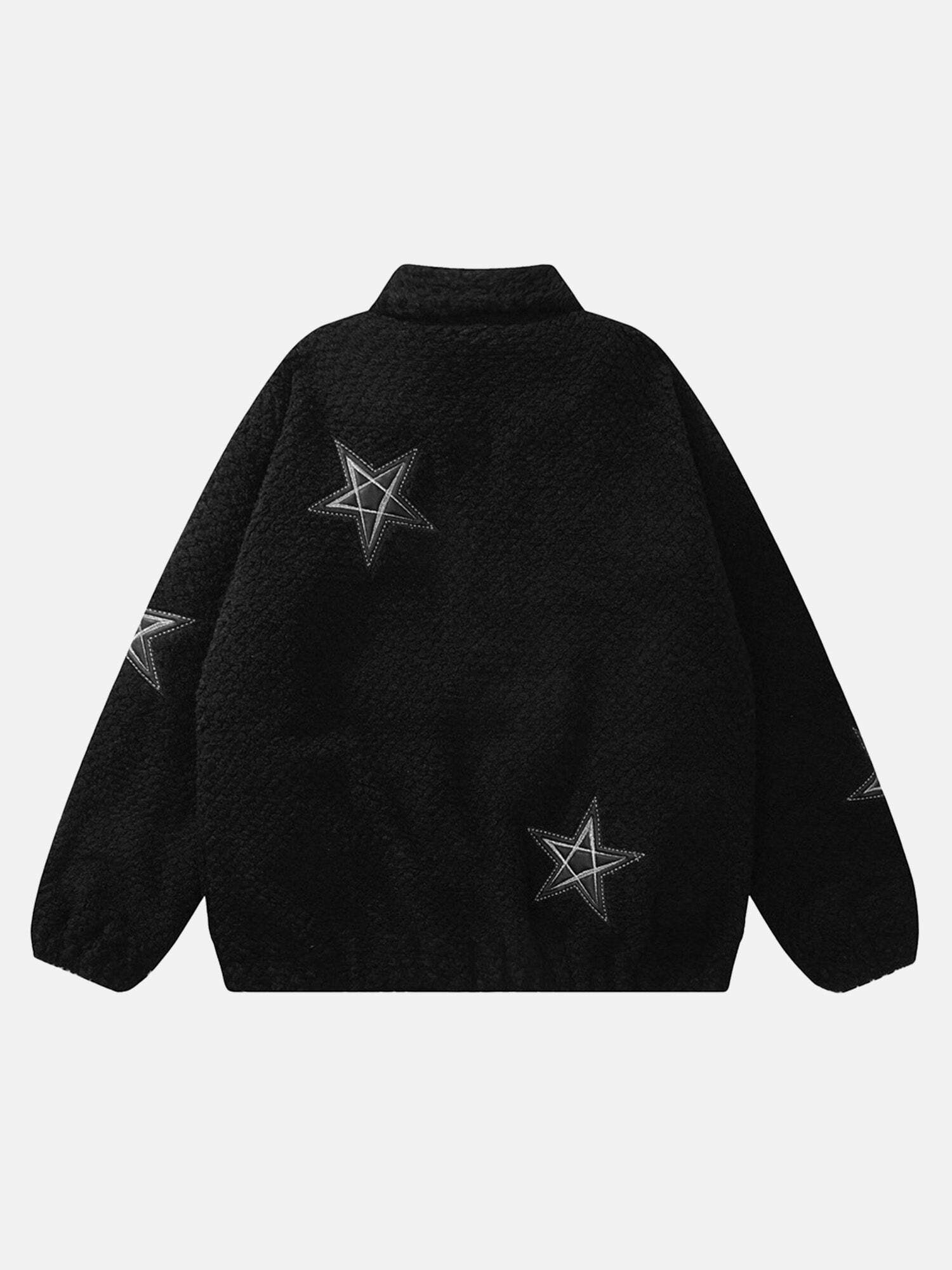 Embroidered Five-Pointed Star Lambswool Jacket - Y2K Grunge Aesthetic for Stylish Summer Outfits