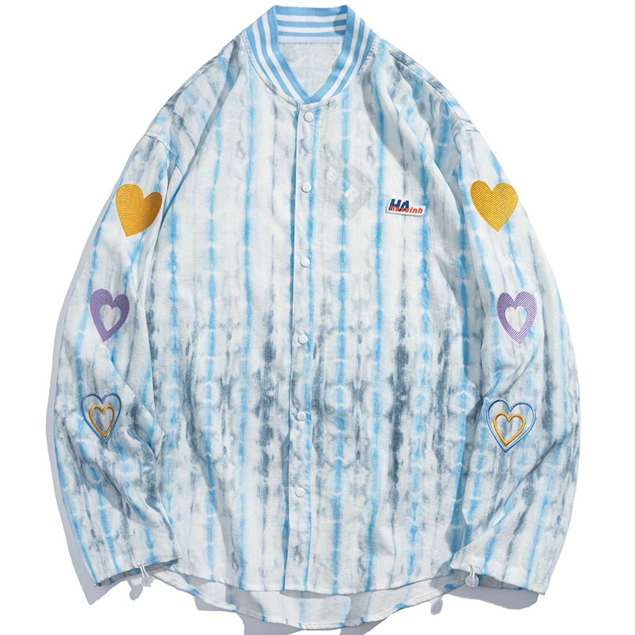 Embroidered Heart Distressed Long Sleeve Tee - Y2K Grunge Aesthetic, 90s Fashion, Cute Outfits