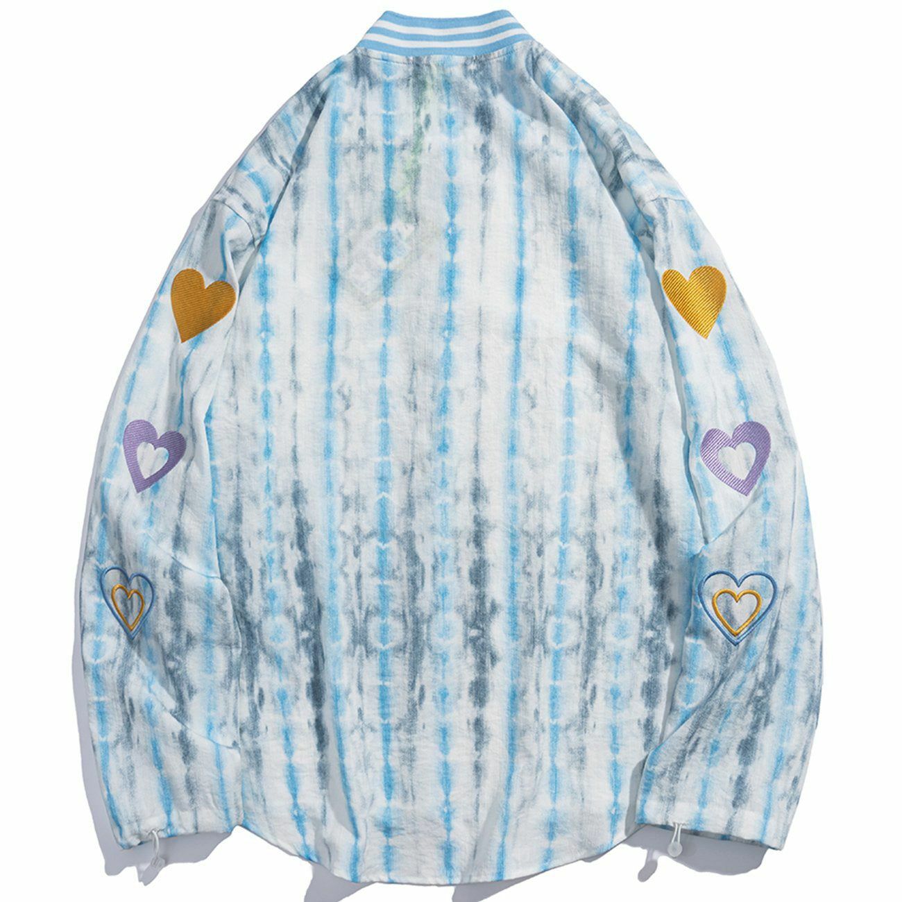 Embroidered Heart Distressed Long Sleeve Tee - Y2K Grunge Aesthetic, 90s Fashion, Cute Outfits