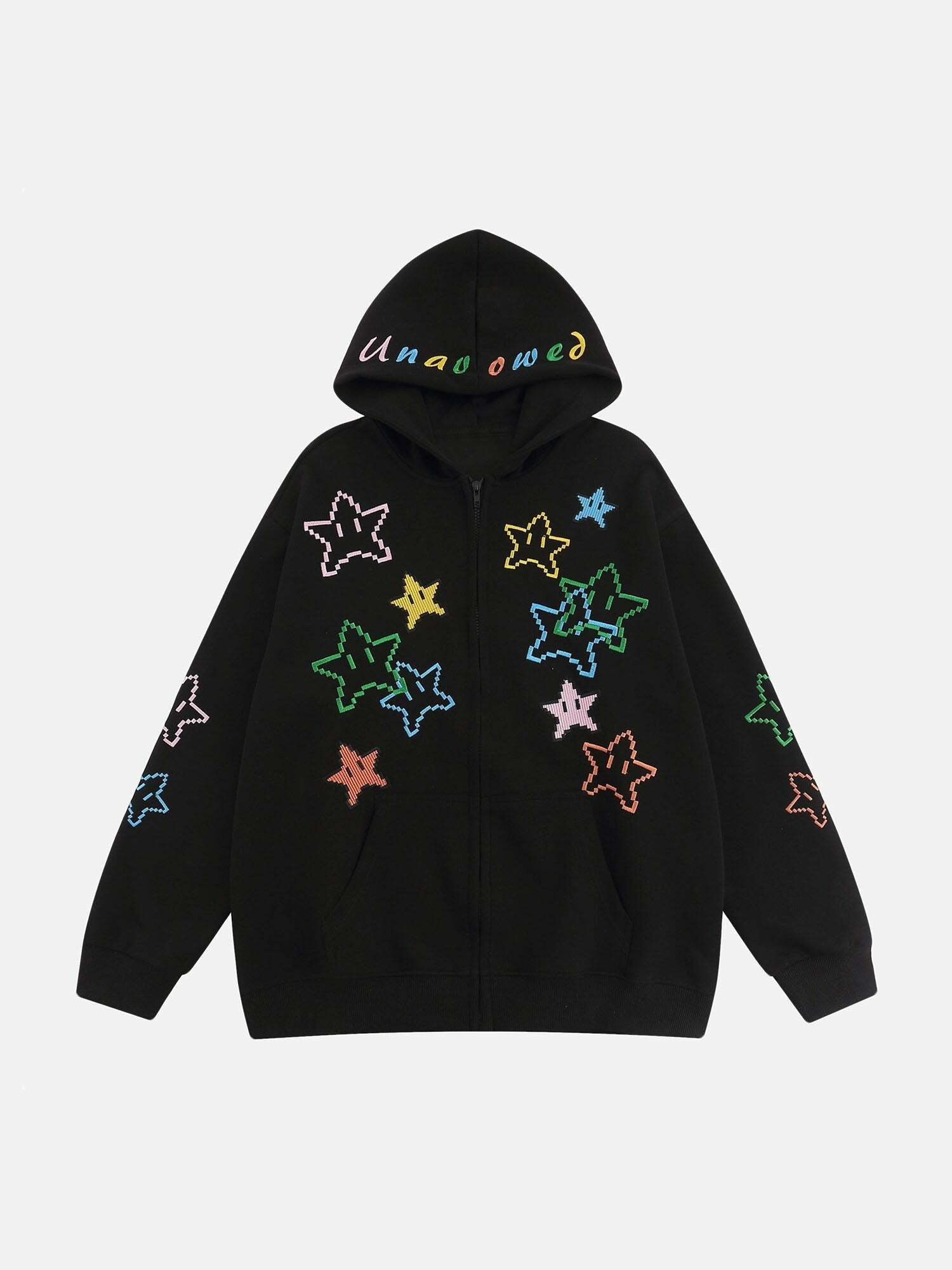 Embroidered Star Hoodie - Y2K Aesthetic Grunge Style for Trendy Summer Outfits & Casual Looks