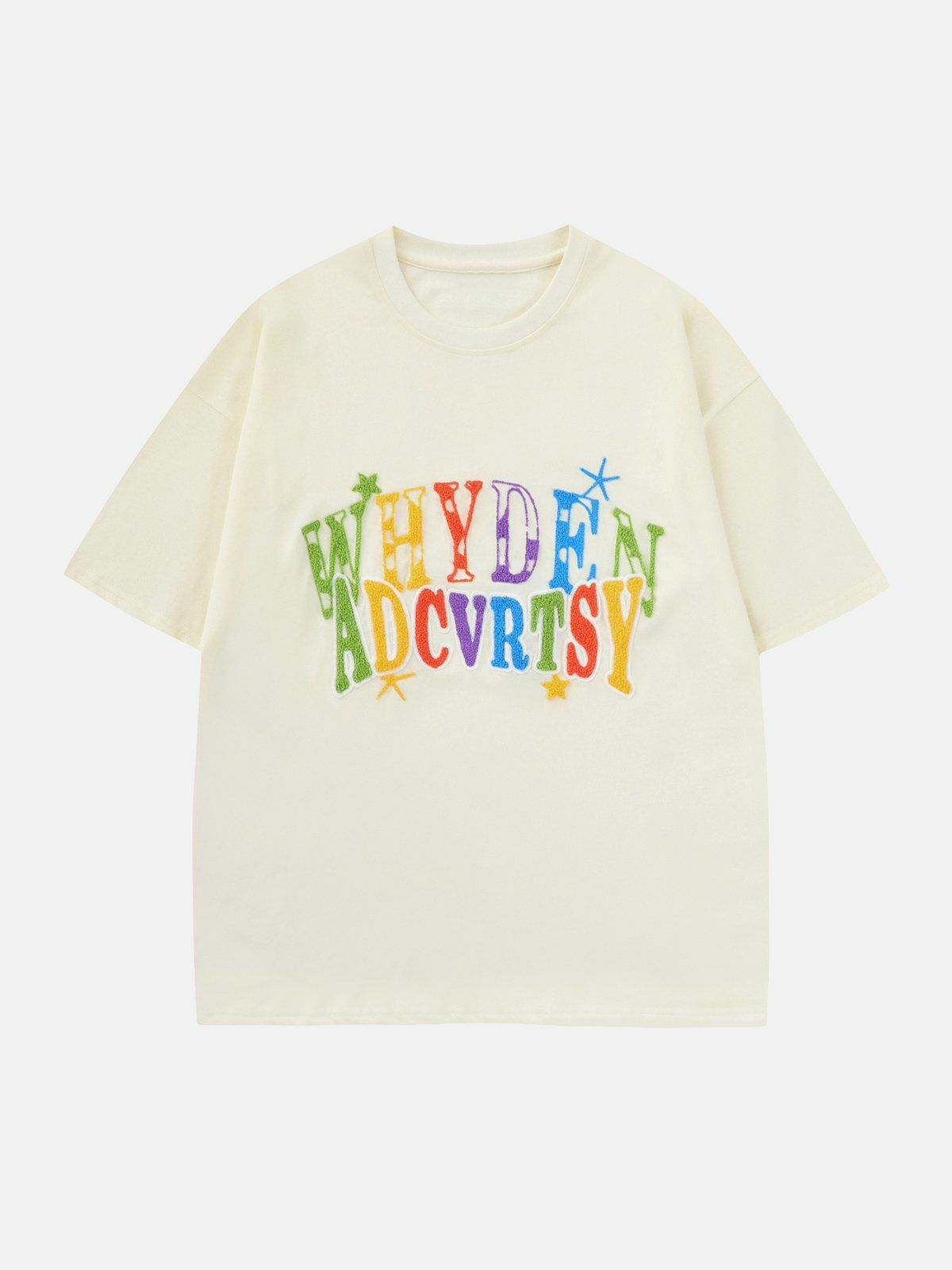 Flocked Color Letter Tee - Y2K Aesthetic Top for Grunge, 90s Fashion & Summer Outfits