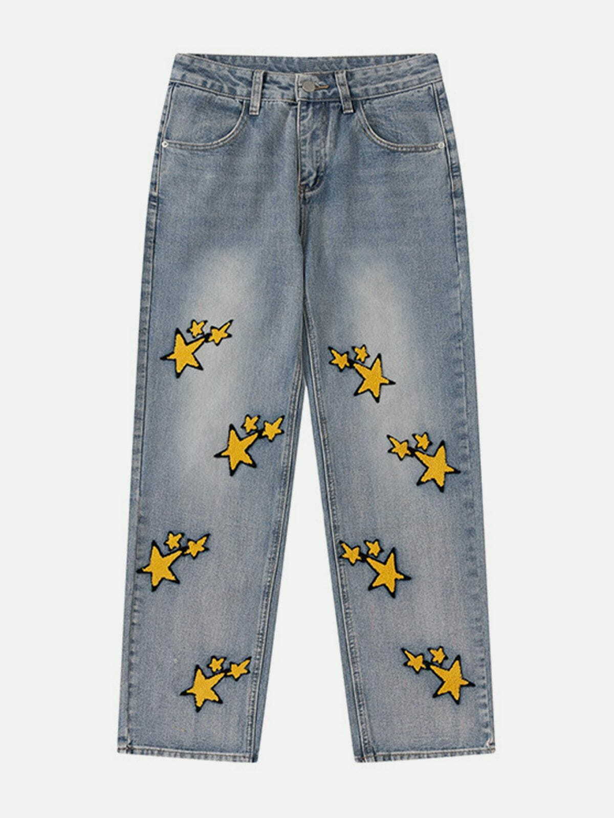 Flocked Star Baggy Jeans - Y2K Grunge Style, 90s Aesthetic, and Vintage Vibes for Effortless Cool