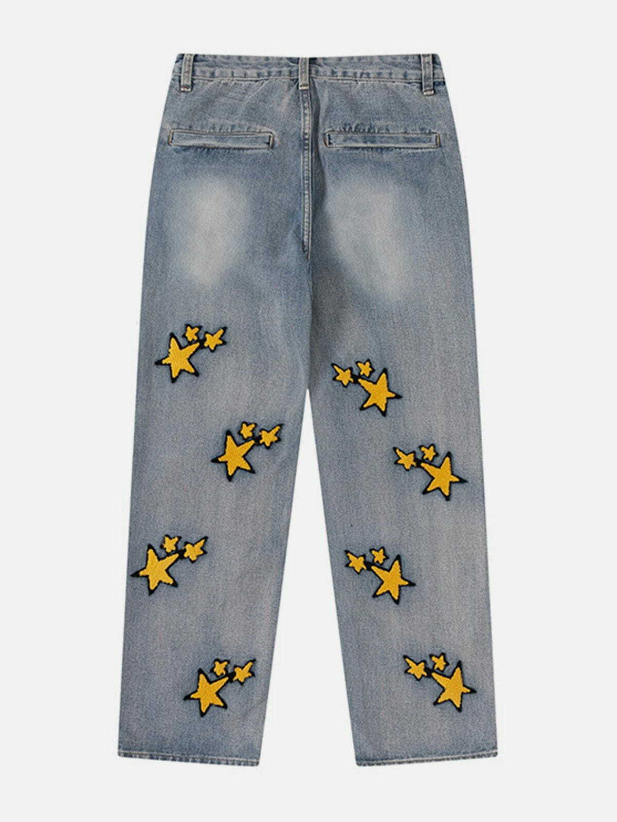 Flocked Star Baggy Jeans - Y2K Grunge Style, 90s Aesthetic, and Vintage Vibes for Effortless Cool