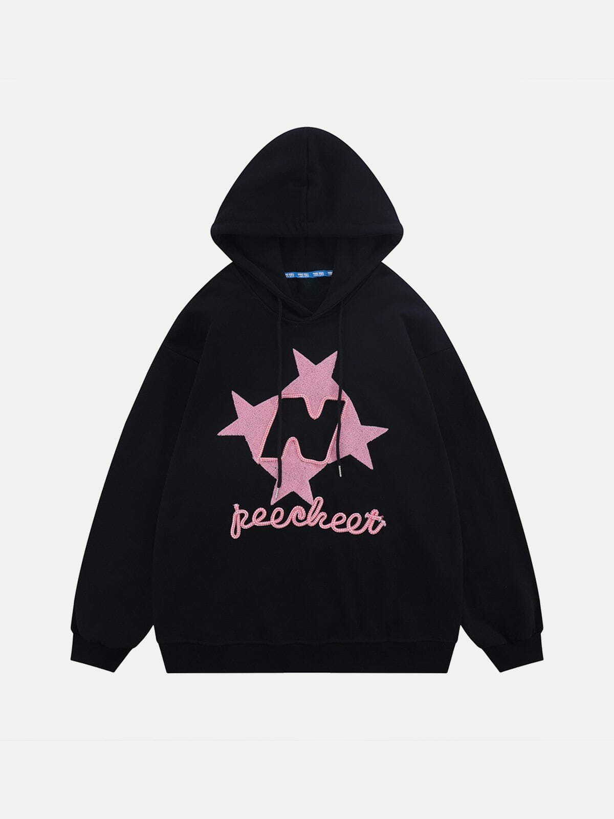 Flocked Stars Print Hoodie - Y2K Aesthetic, Grunge Style, 90s Fashion, Cozy Summer Outfits