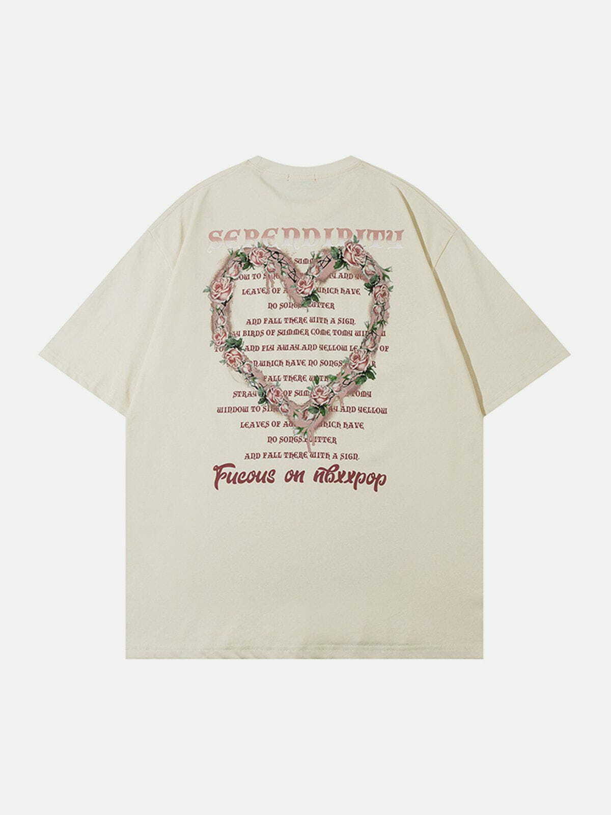 Floral Heart Letter Print Tee - Y2K Aesthetic Summer Top for Cute Outfits & 90s Vibes