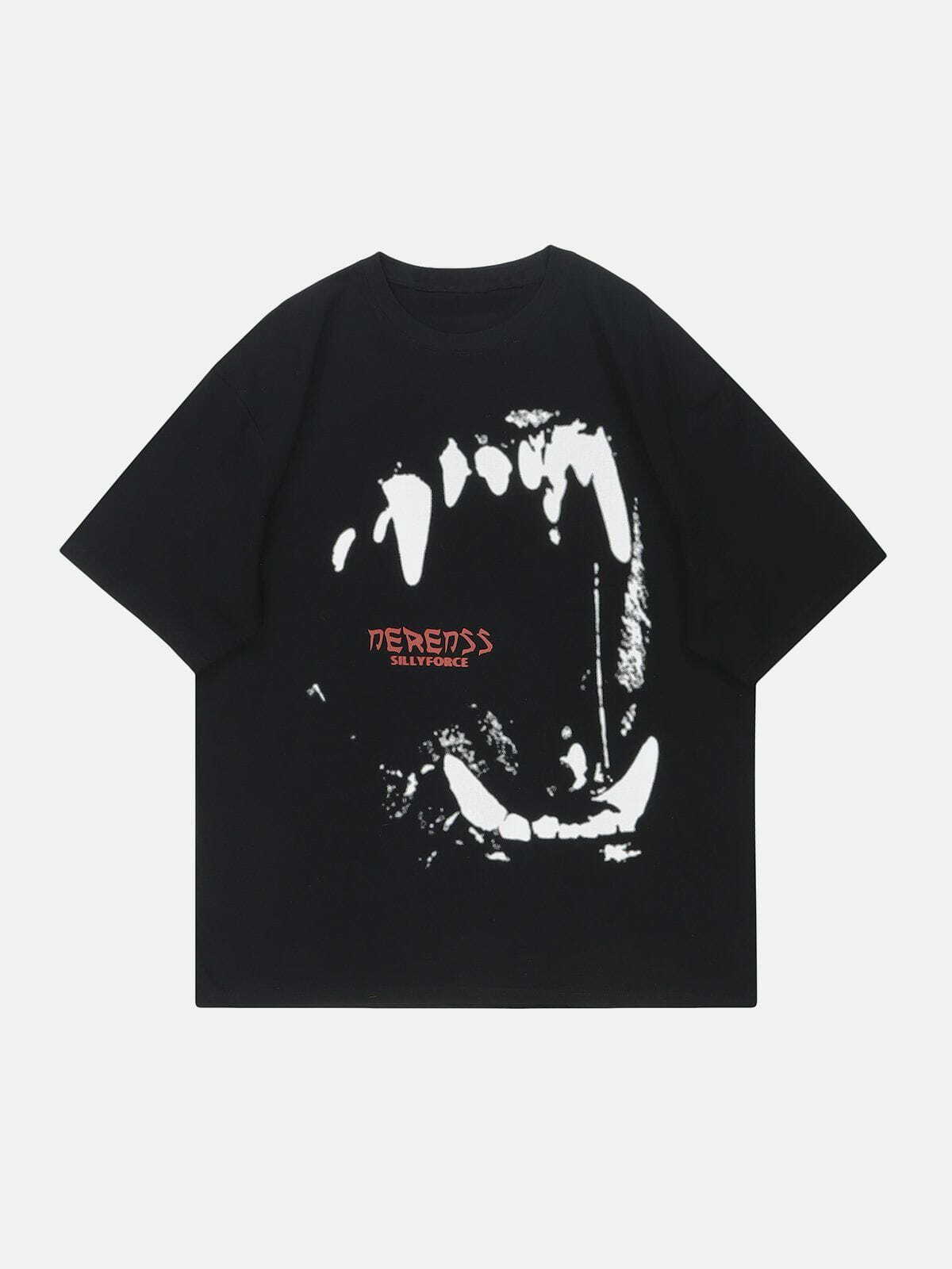 Gothic Demon Teeth Graphic Tee - Y2K Grunge Aesthetic, 90s Fashion, and Cute Outfit Ideas