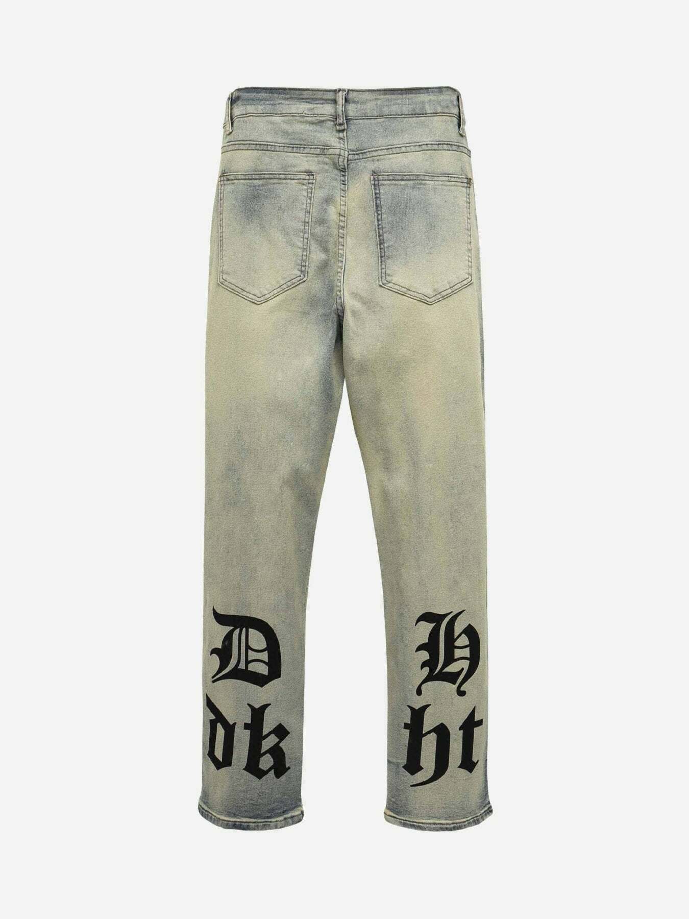 Gothic Letter Print Baggy Jeans - Y2K Grunge Style for Trendy Summer Outfits & Aesthetic Looks