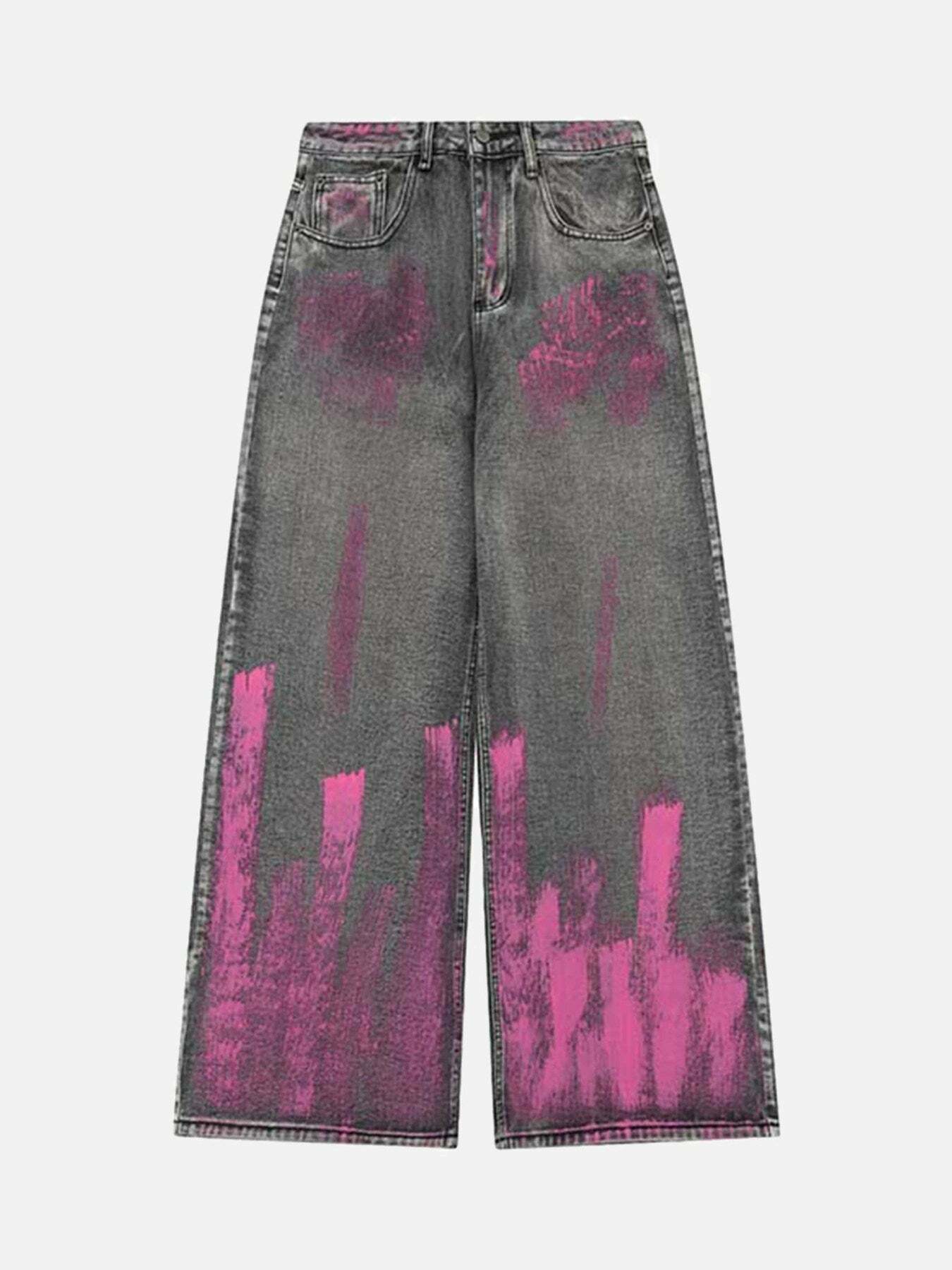 Graffiti Airbrushed Distressed Baggy Jeans - Y2K Grunge Style for Trendy Summer Outfits