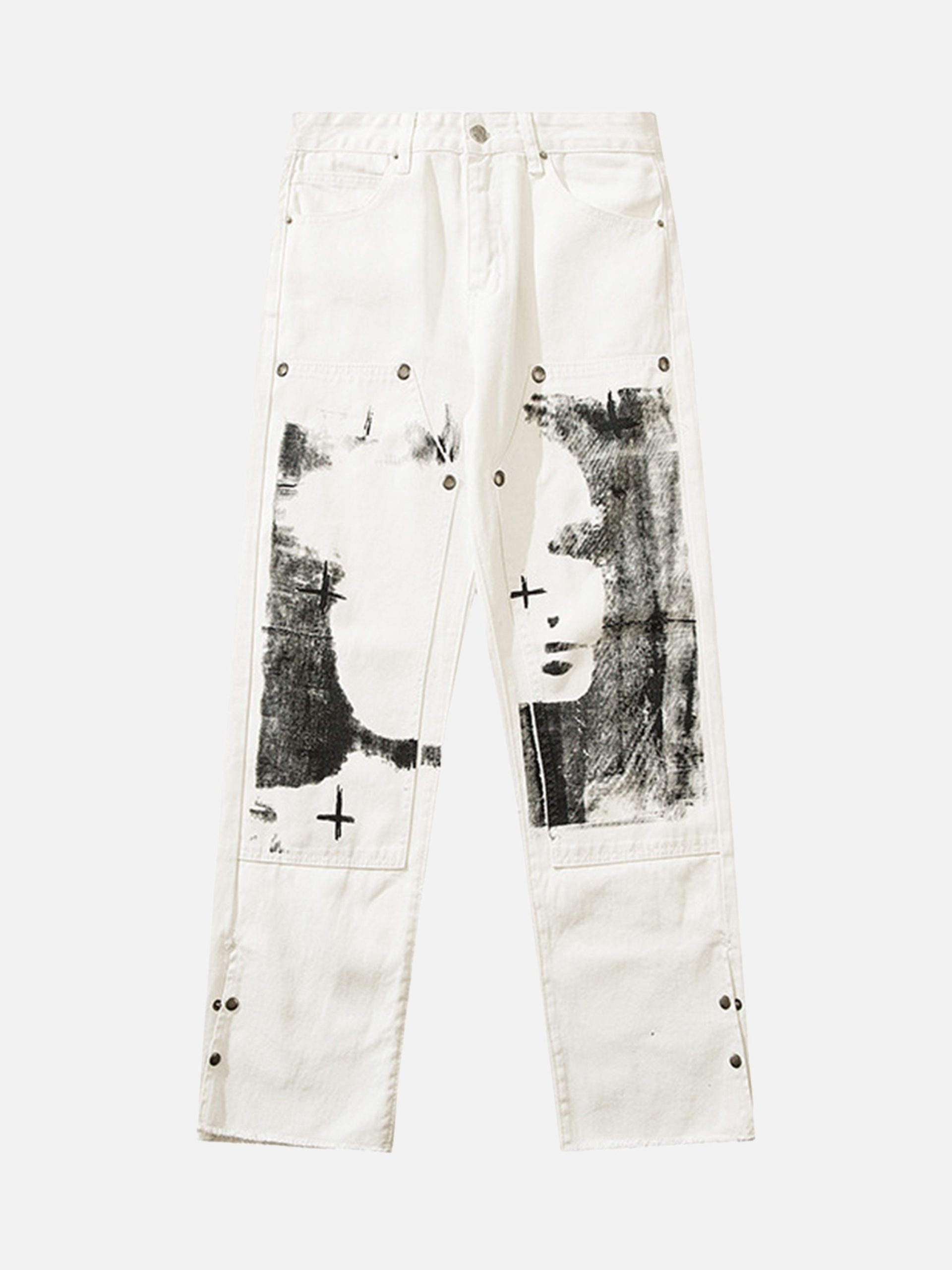 Graffiti Print Y2K Straight Leg Jeans - Trendy 90s Grunge Style for Summer Outfits