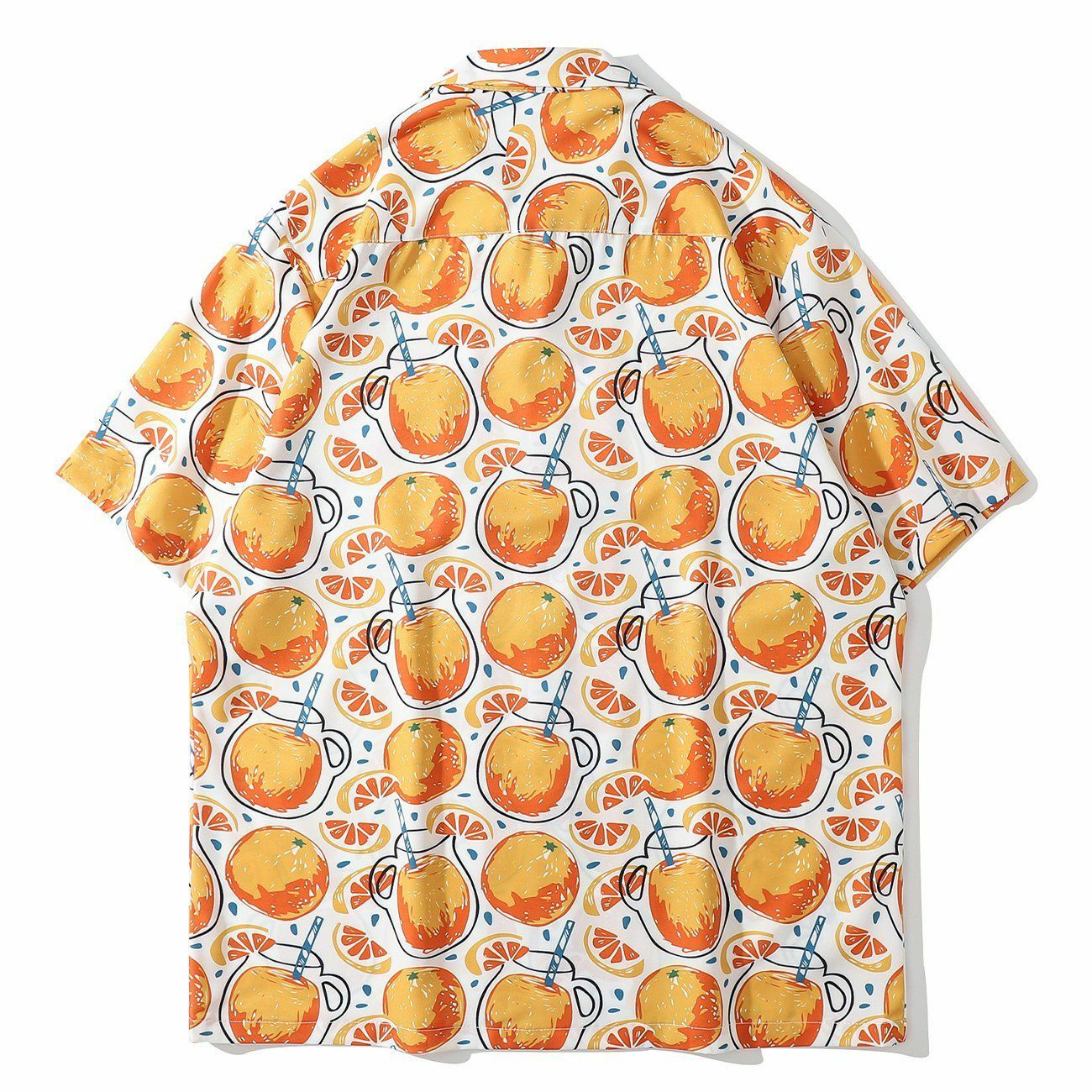 Grapefruit Print Y2K Summer Mini Dress - Cute 90s Aesthetic Outfit with Flare Jeans & Platform Shoes