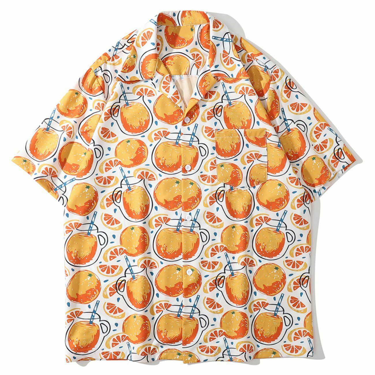 Grapefruit Print Y2K Summer Mini Dress - Cute 90s Aesthetic Outfit with Flare Jeans & Platform Shoes