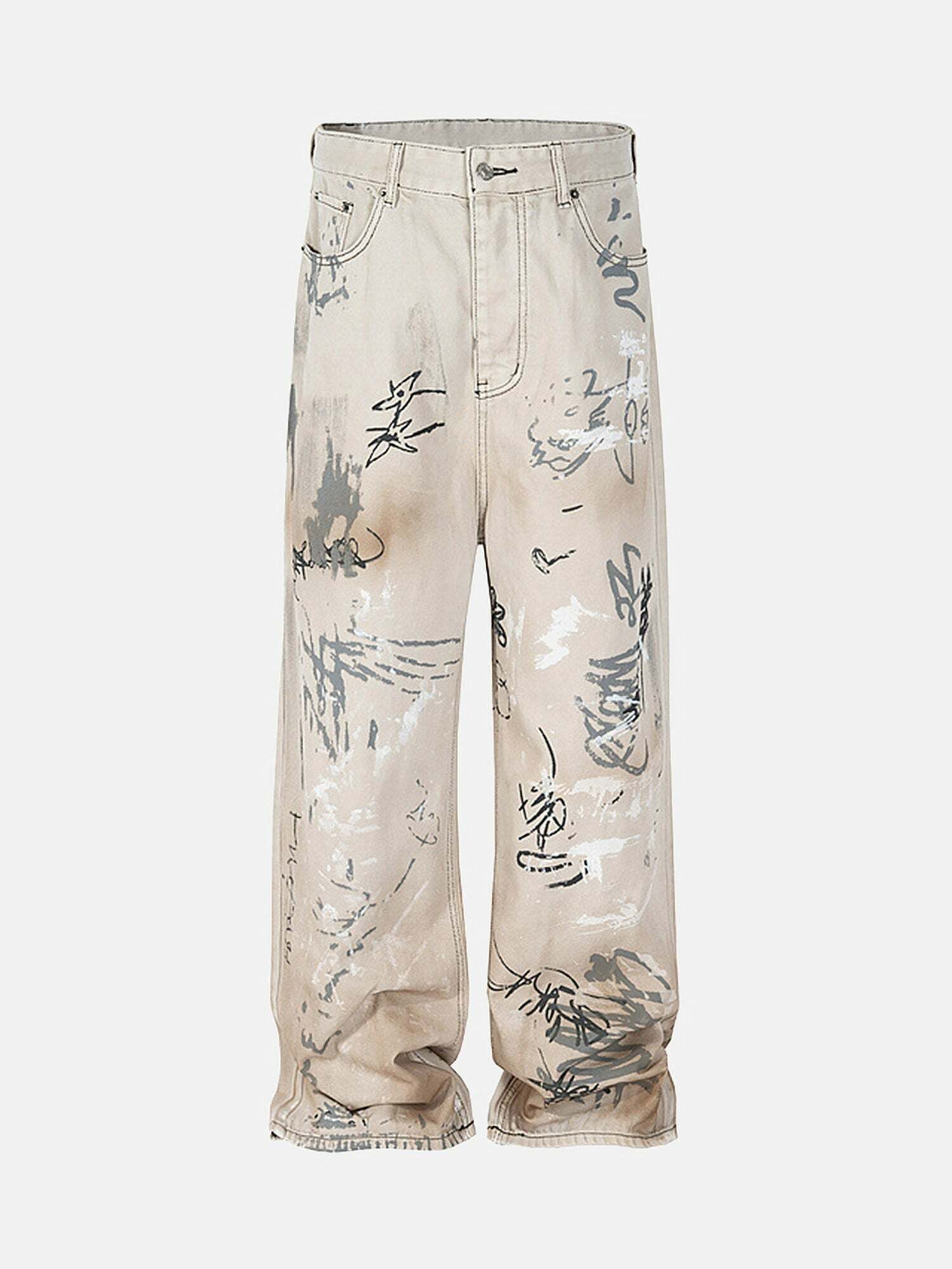 Hand-Painted Graffiti Baggy Jeans - Y2K Grunge Aesthetic, 90s Fashion, and Summer Vibes