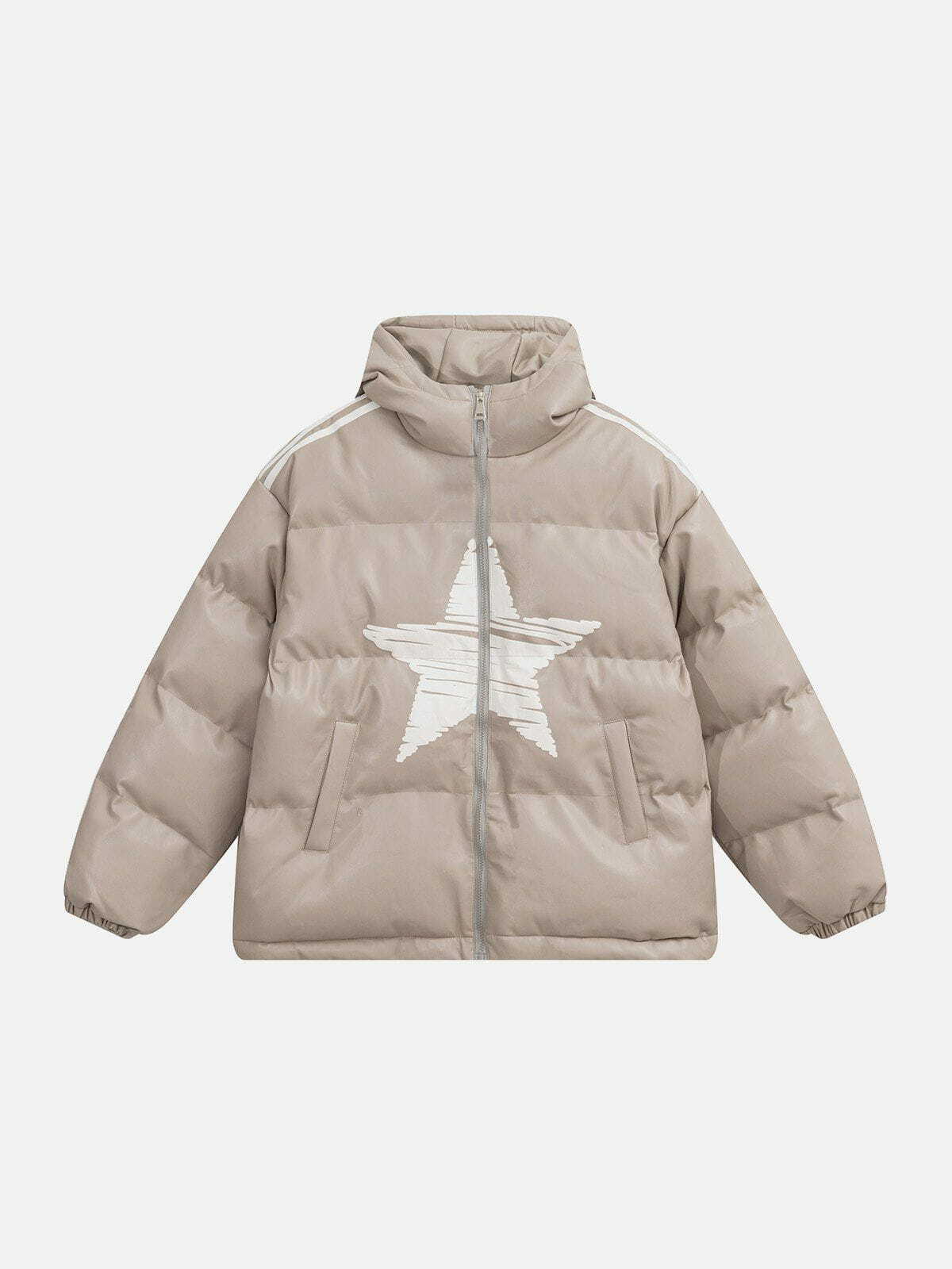 Hand-Painted Star Print Y2K Winter Coat - Grunge Aesthetic Outerwear for 2000s Fashion Lovers