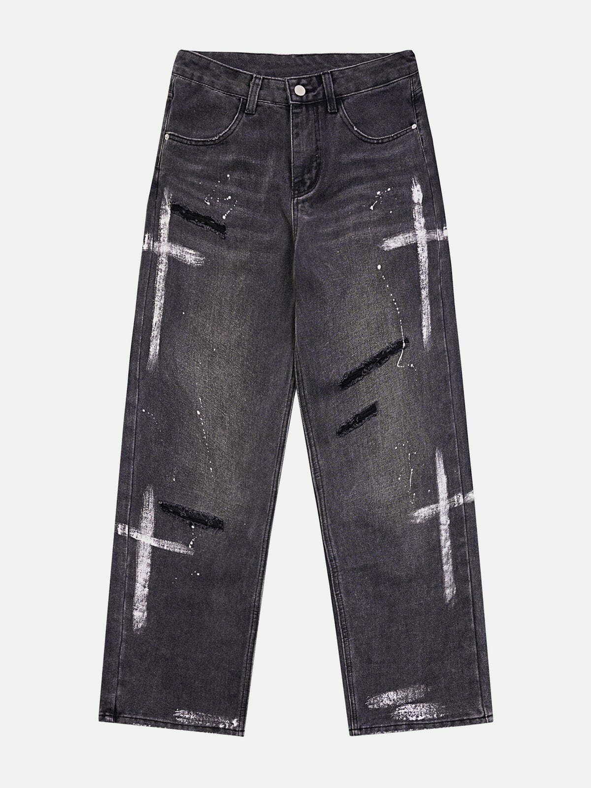 Hand-Painted Y2K Grunge Cargo Jeans - Vintage 90s Style Wide Leg Denim for Trendy Outfits