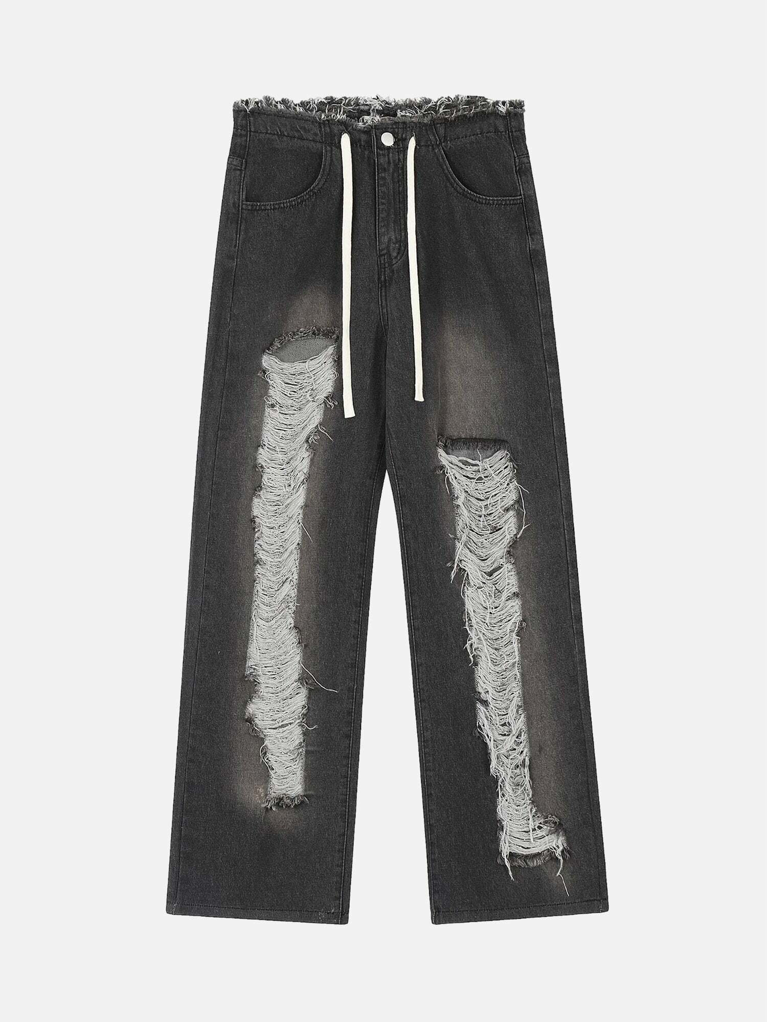 High Street Y2K Distressed Drawstring Cargo Pants for Grunge and 90s Fashion Lovers