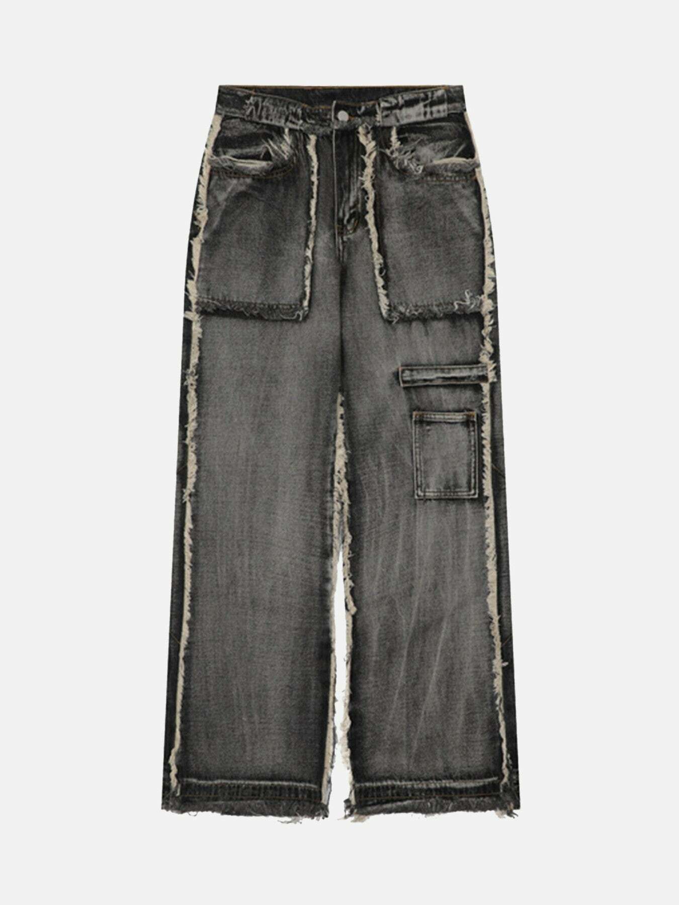 High Street Y2K Washed & Distressed Baggy Jeans - Vintage 90s Grunge Style for Effortless Aesthetic