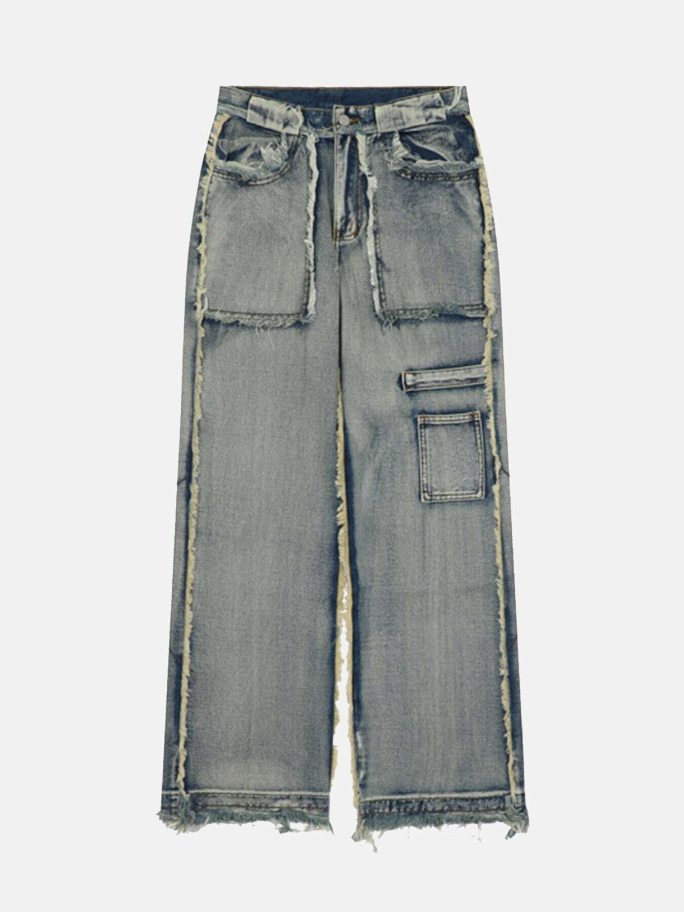 High Street Y2K Washed & Distressed Baggy Jeans - Vintage 90s Grunge Style for Effortless Aesthetic