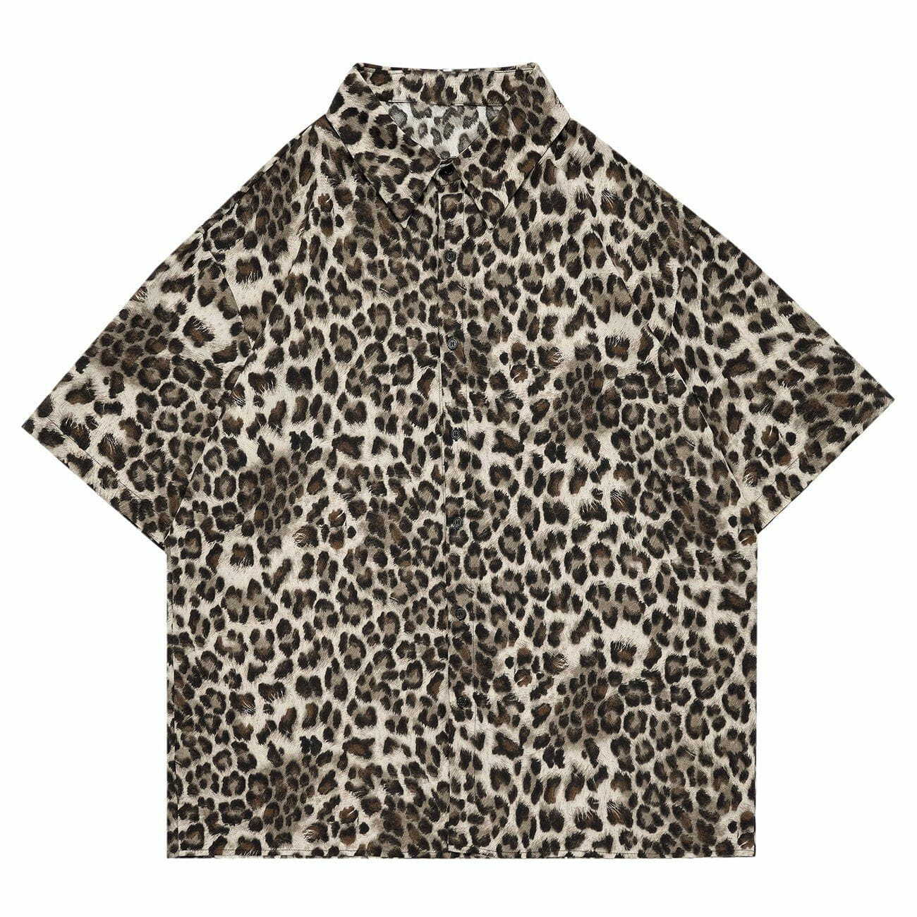 Leopard Print Short Sleeve Shirt - Y2K Aesthetic Top for 90s Inspired Summer Outfits