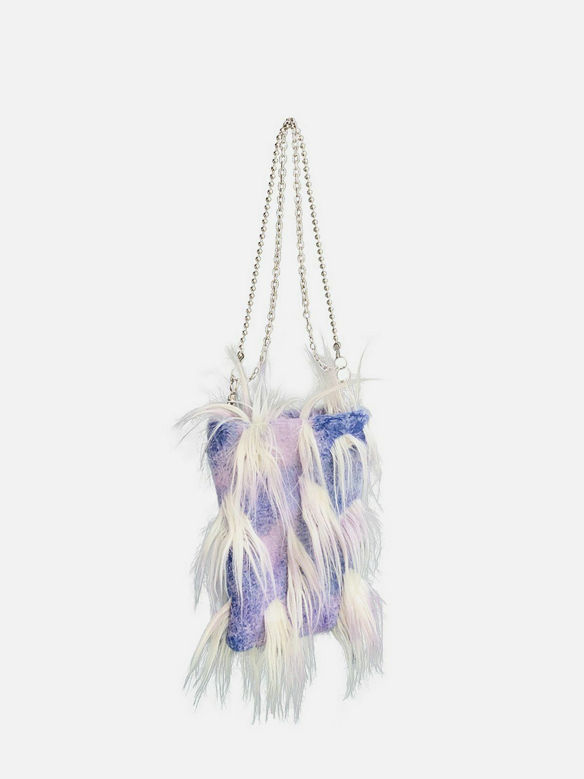 Lilac Plush Fringe Crossbody Bag - Y2K Aesthetic Accessory for 90s Fashion & Grunge Outfits