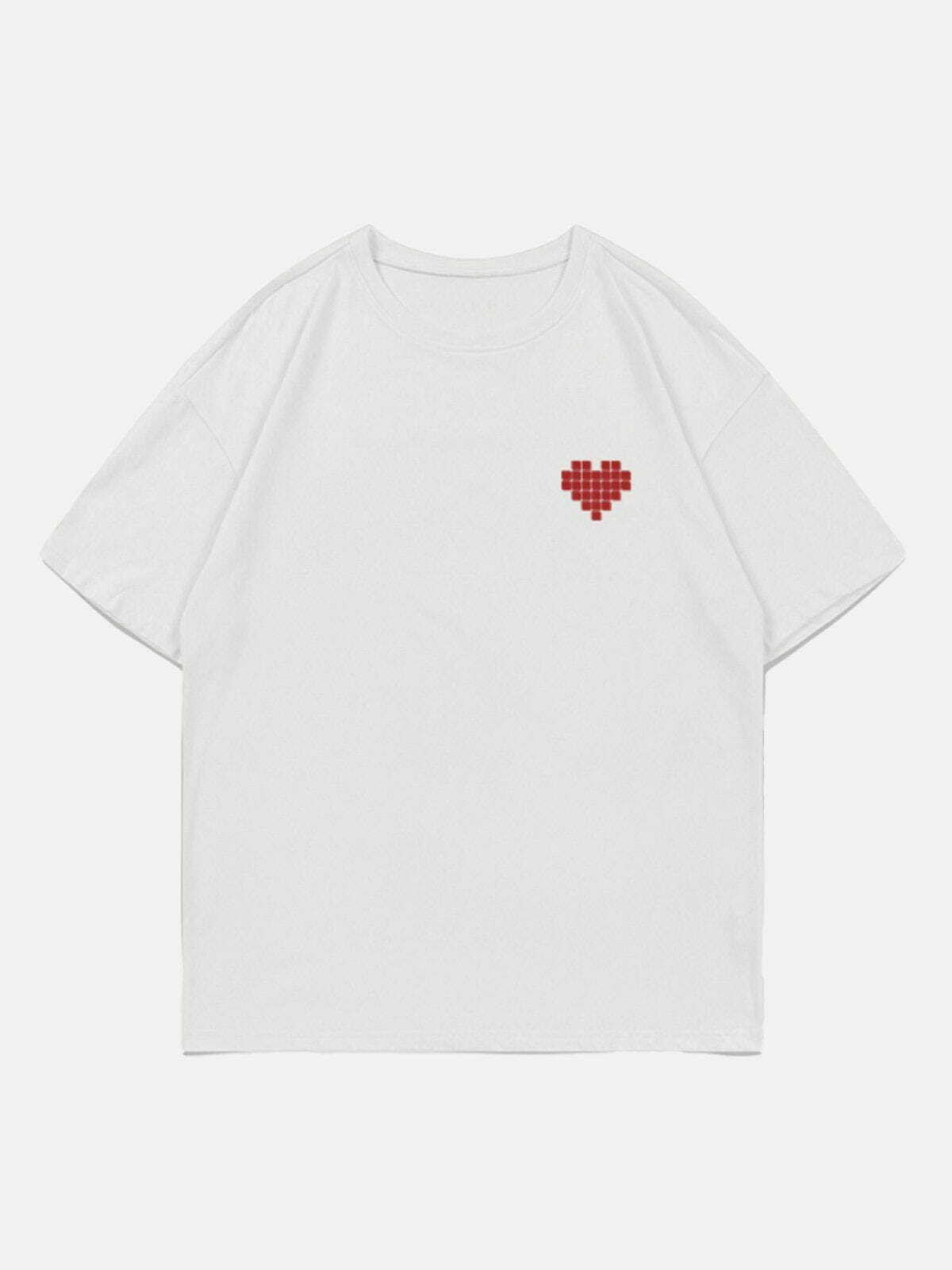 Mosaic Heart Print Tee - Y2K Aesthetic Summer Top, Cute Grunge Style for 90s Fashion Lovers