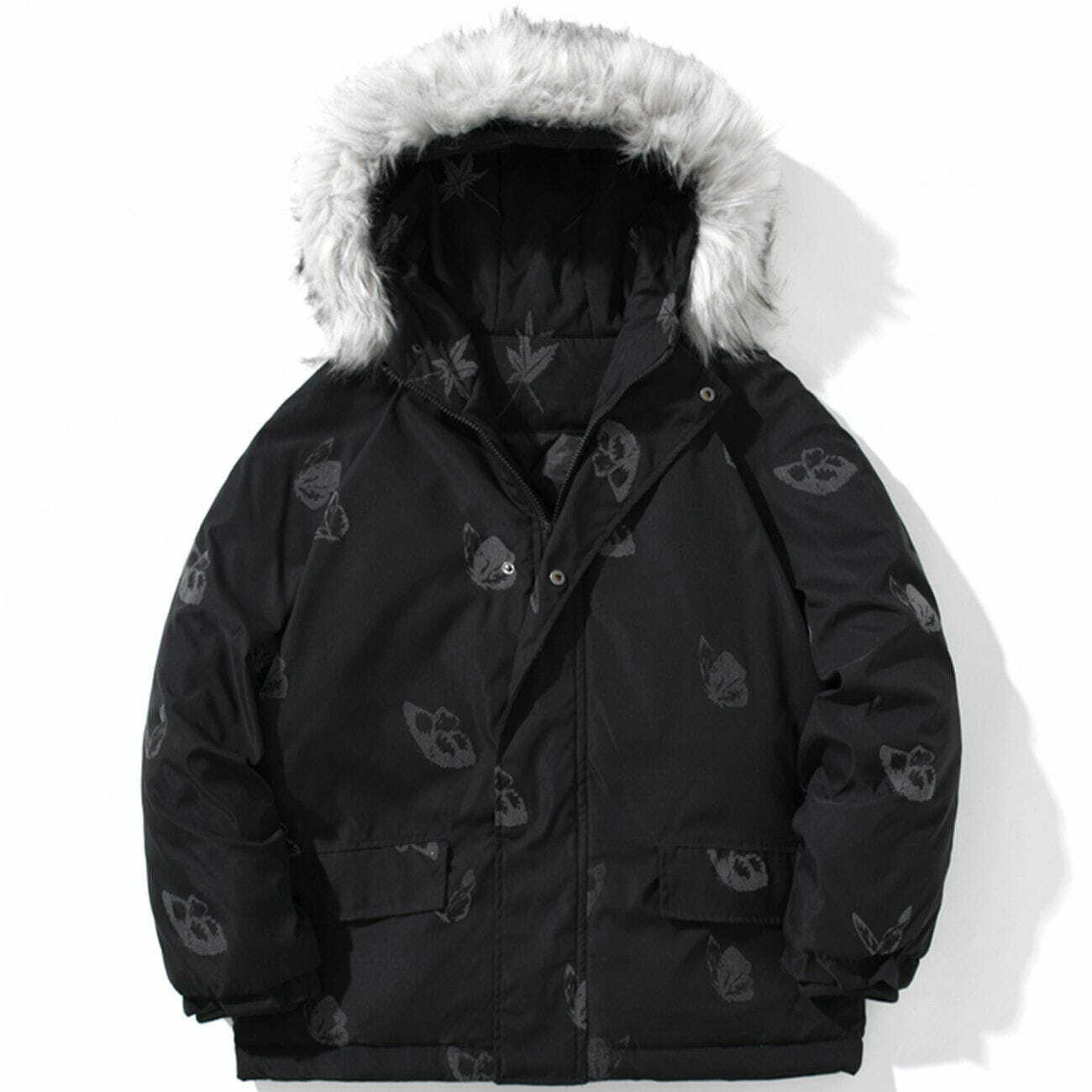 Reflective Butterfly Fur Collar Hooded Y2K Winter Coat - Grunge Aesthetic & 90s Fashion Vibes