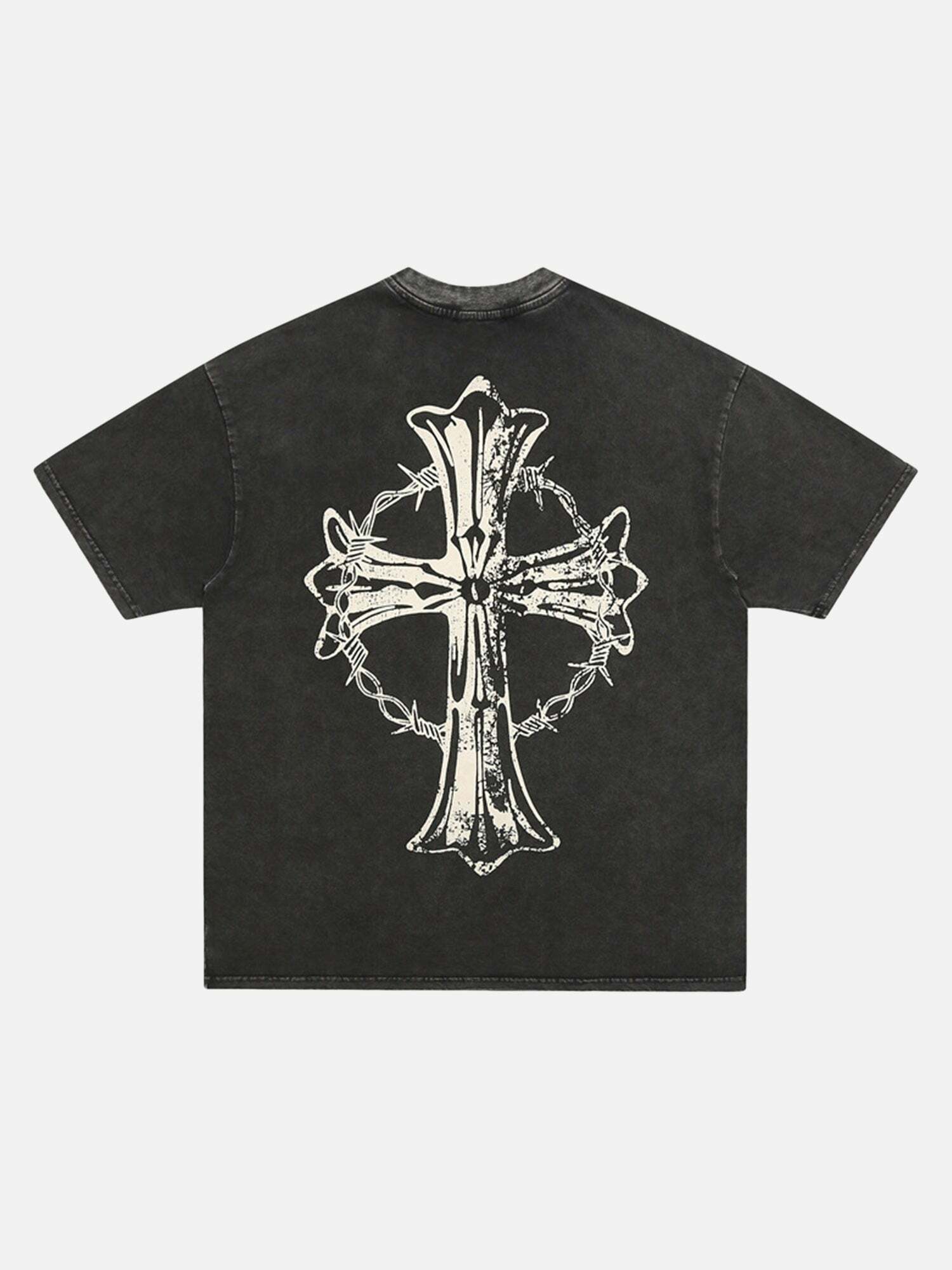 Retro Y2K Street Style: Our Lady of the Cross Graphic Tee for Grunge & 90s Fashion Lovers