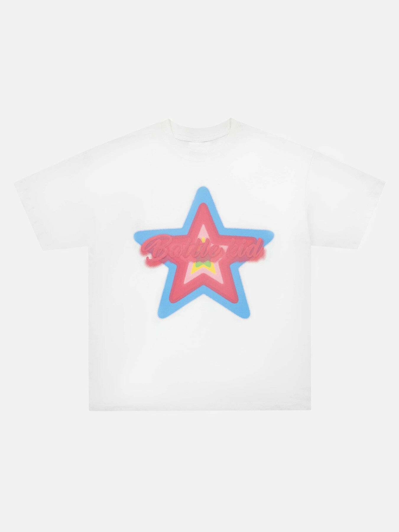 Star Letter Foam Print: Y2K Aesthetic Summer Outfit, Grunge Style with Baggy Jeans & Crop Tops