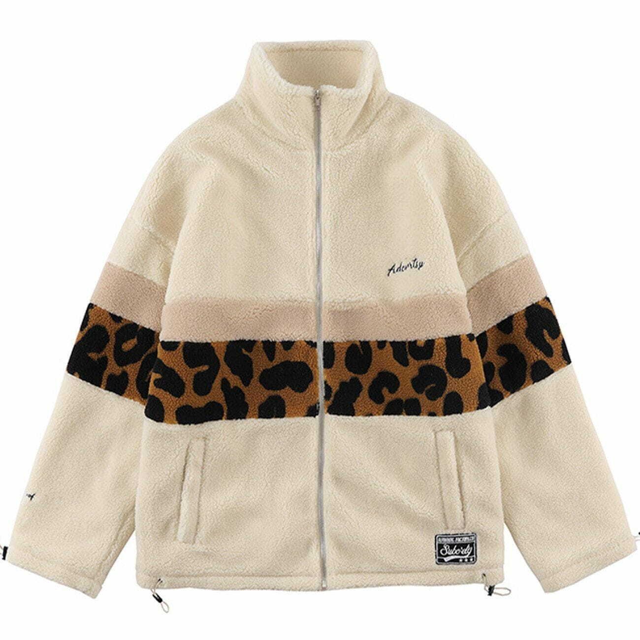 Stitching Leopard Sherpa Coat - Y2K Grunge Aesthetic Winter Fashion for Cozy Outfits