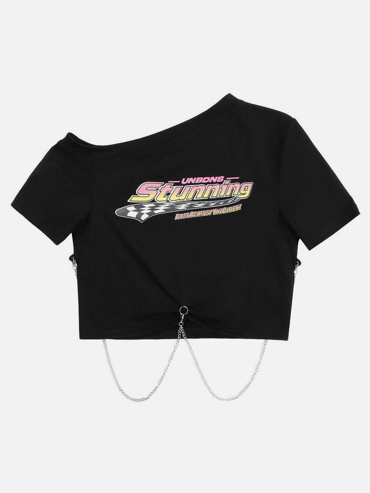 Stunning Y2K Chain Crop Tee - Trendy Grunge Aesthetic Top for Summer Outfits & 90s Fashion