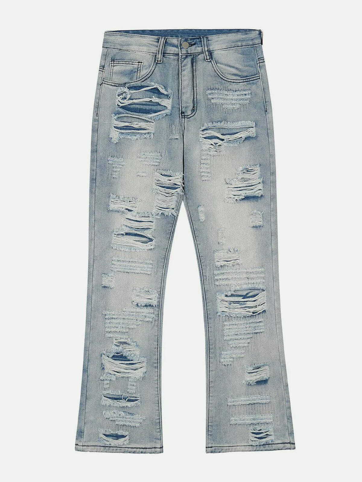 Trendy Ripped Hole Jeans for Y2K Fashion Lovers - Grunge Aesthetic & 90s Style Must-Have