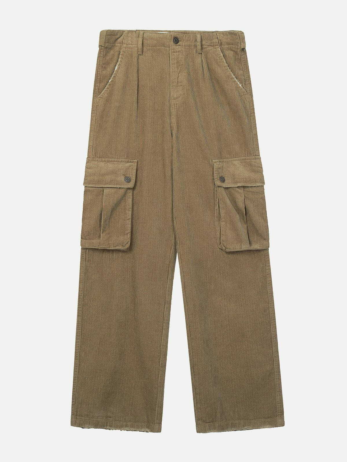 Trendy Y2K Corduroy Cargo Pants with Multi Pockets for Grunge and 90s Fashion Lovers