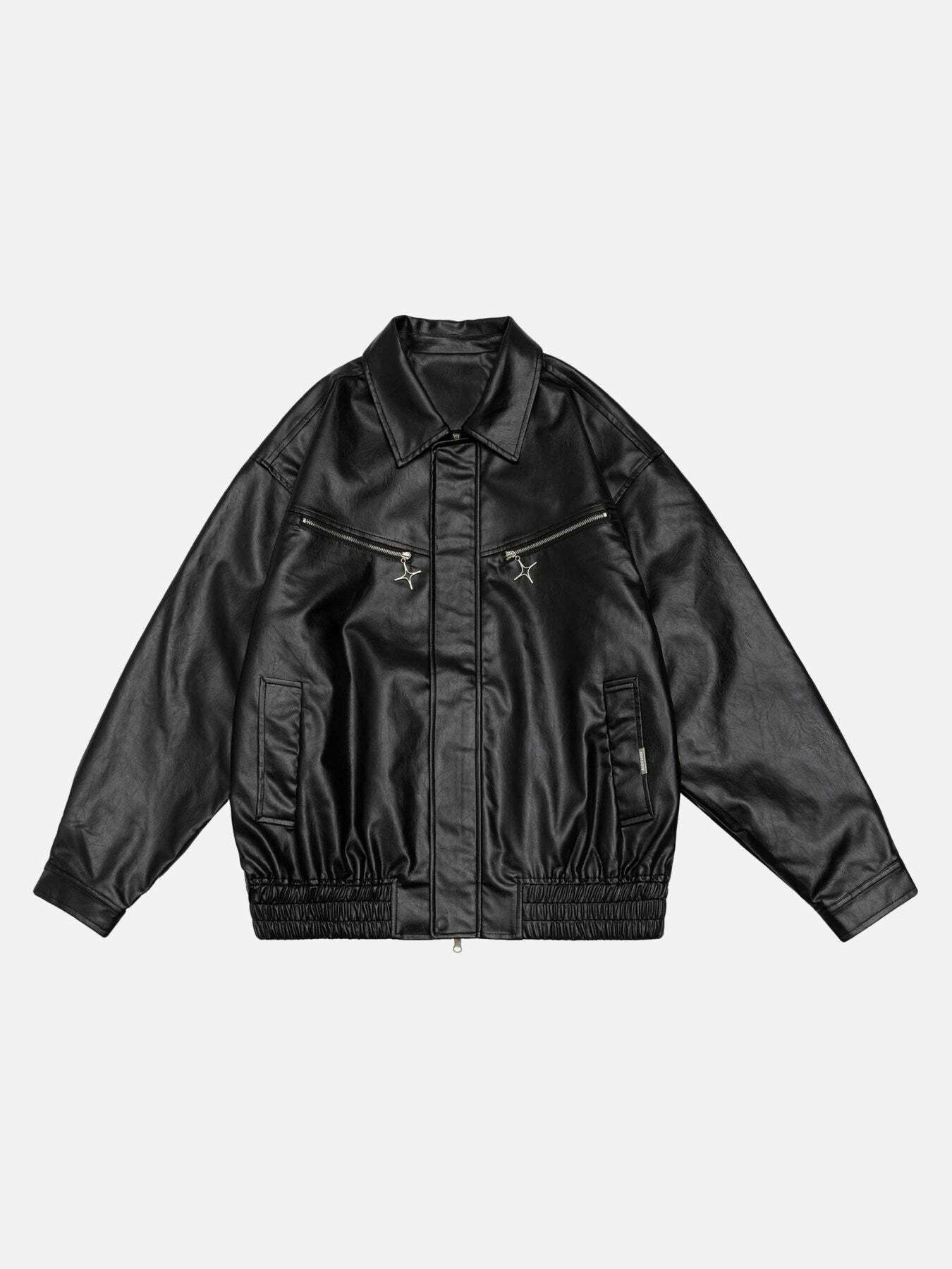 Trendy Y2K Embroidered Leather Jacket for Grunge Aesthetic & 90s Fashion Lovers