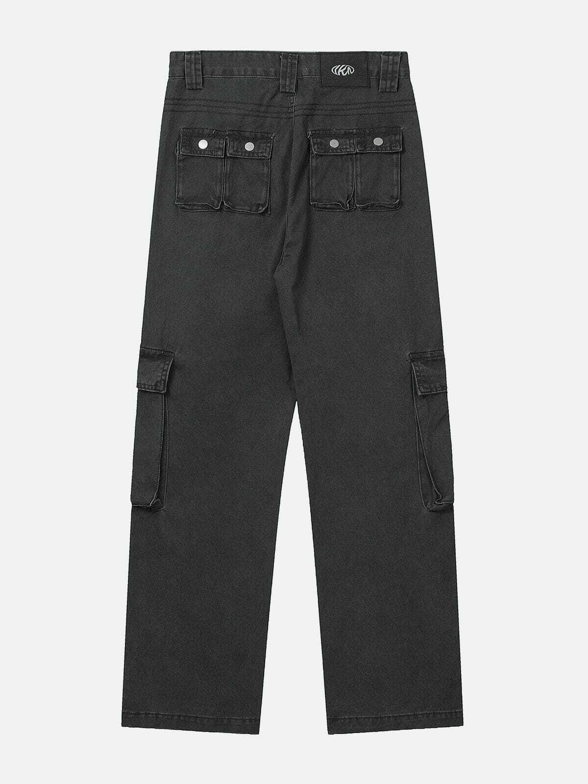 Trendy Y2K Multi Pocket Denim Cargo Pants for Grunge and 90s Fashion Lovers