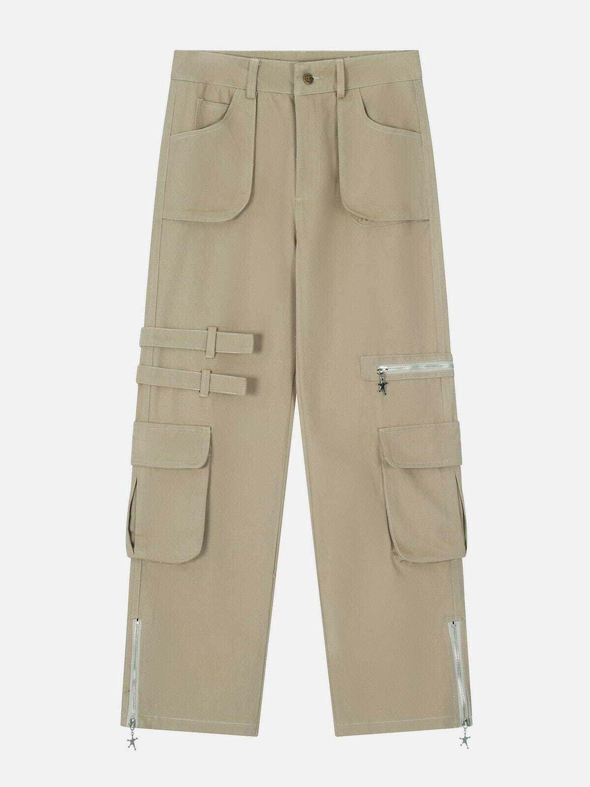 Trendy Y2K Multi-Pocket Zippered Cargo Pants for Grunge and 90s Fashion Lovers