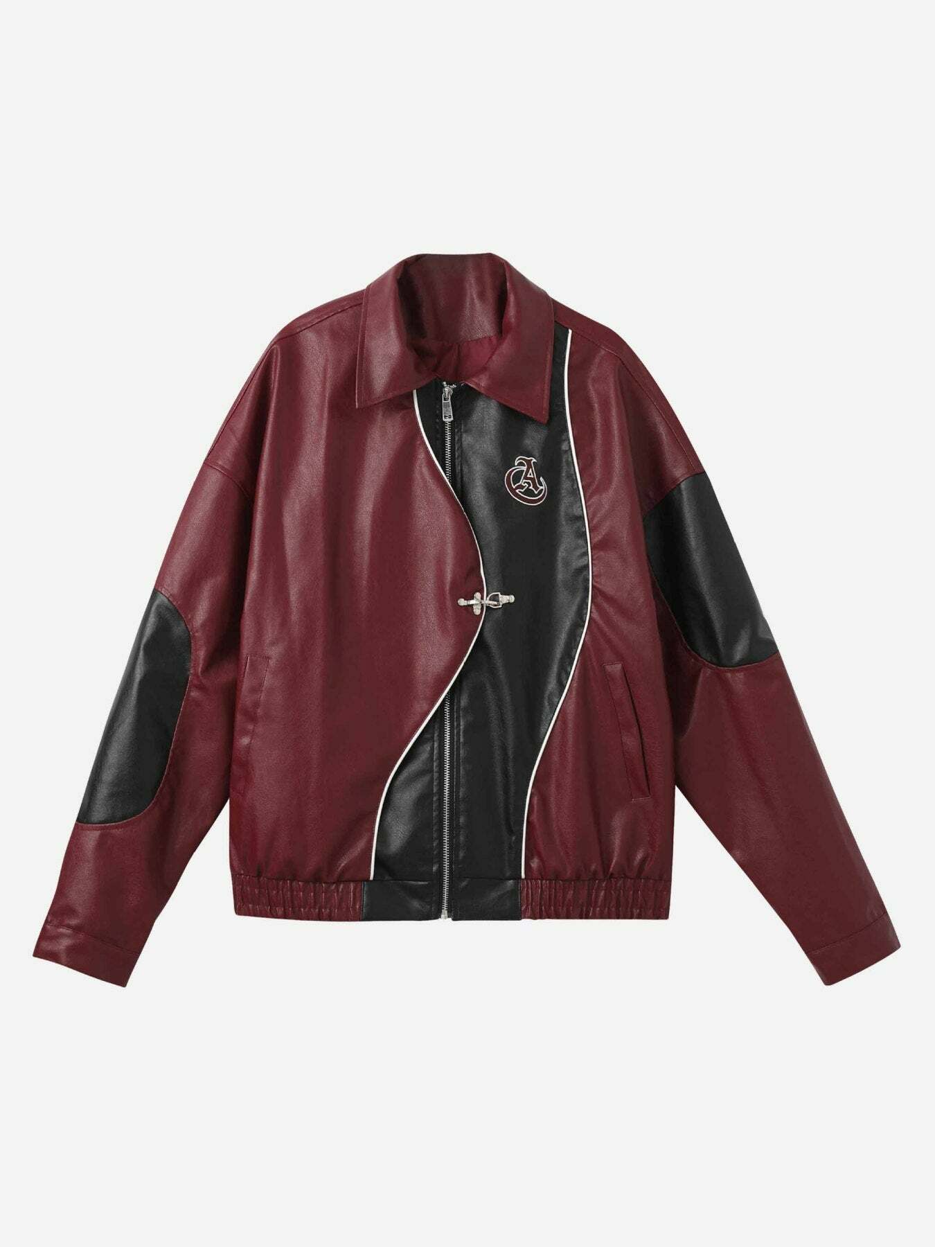 Trendy Y2K Patchwork PU Leather Jacket for Grunge Aesthetic & 90s Fashion Lovers