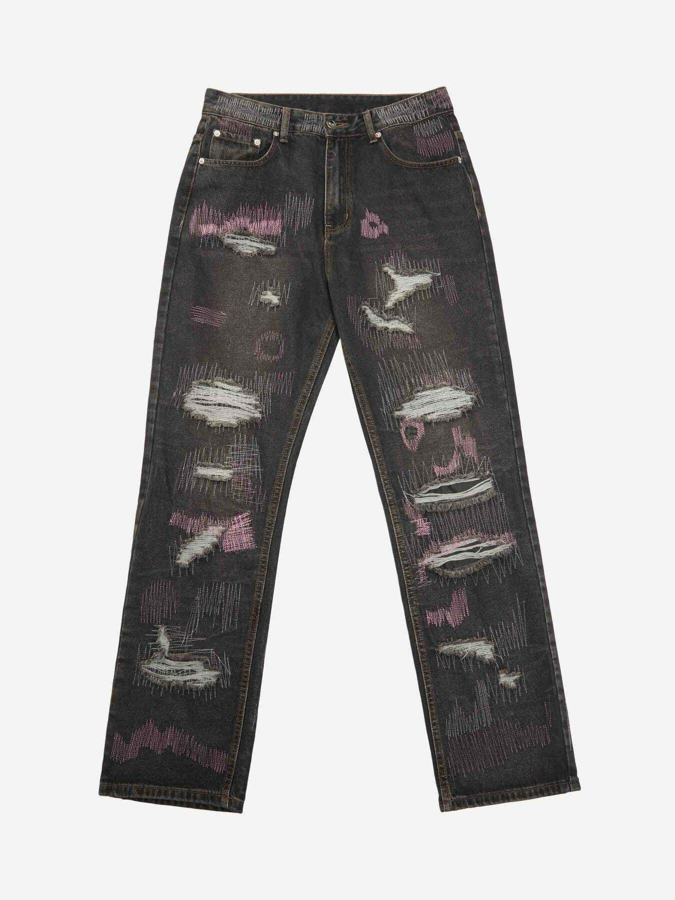 Trendy Y2K Ripped Jeans for Grunge Aesthetic, 90s Style, and Summer Outfits - Must-Have Fashion!