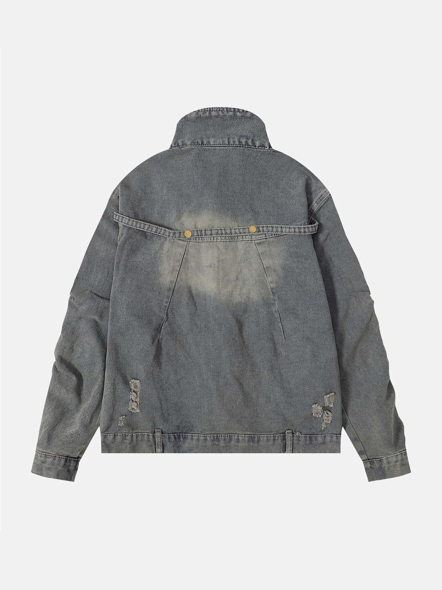 Trendy Y2K Washed Distressed White Denim Jacket for Grunge & 90s Fashion Lovers