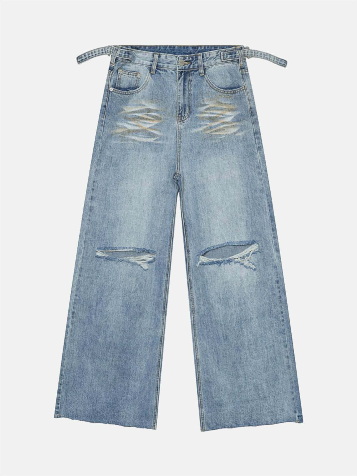 Trendy Y2K Wide-Leg Ripped Jeans - 90s Grunge Aesthetic for Summer Outfits & Casual Looks